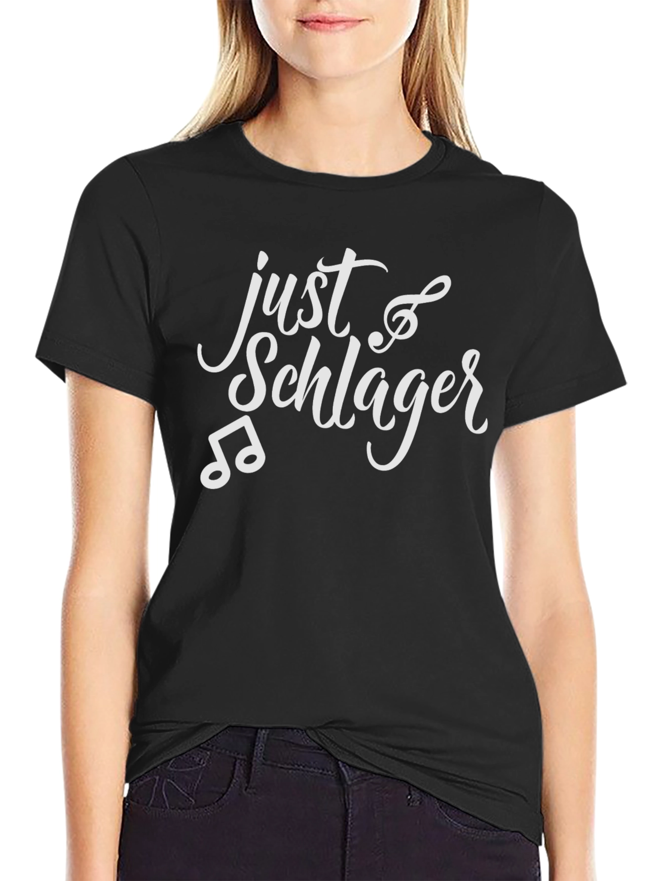Just Schlager Black T-Shirt Music Note Design