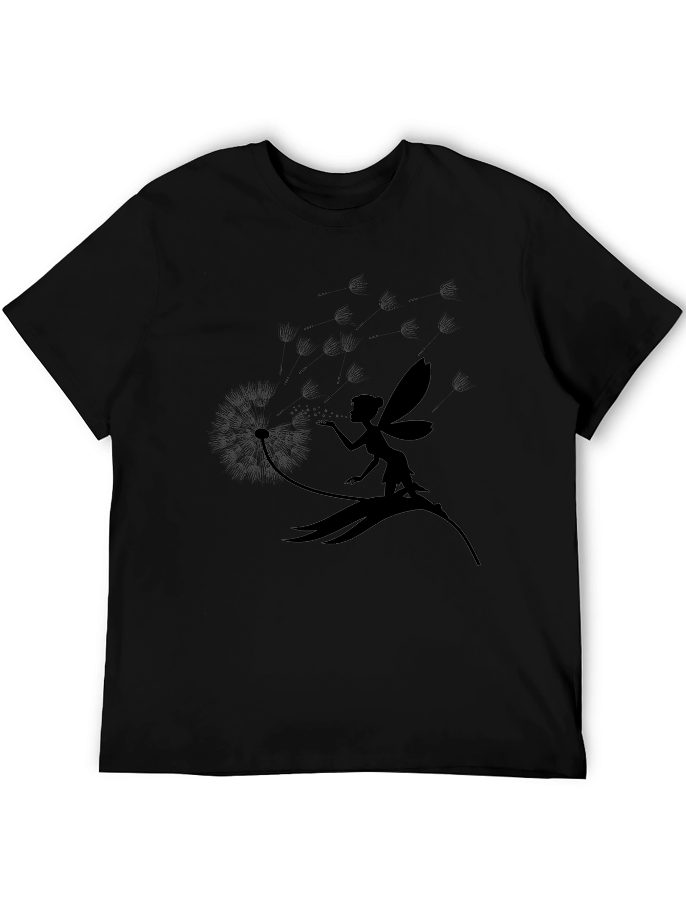 Fairy Dandelion Print Tee - Stylish Black T-Shirt