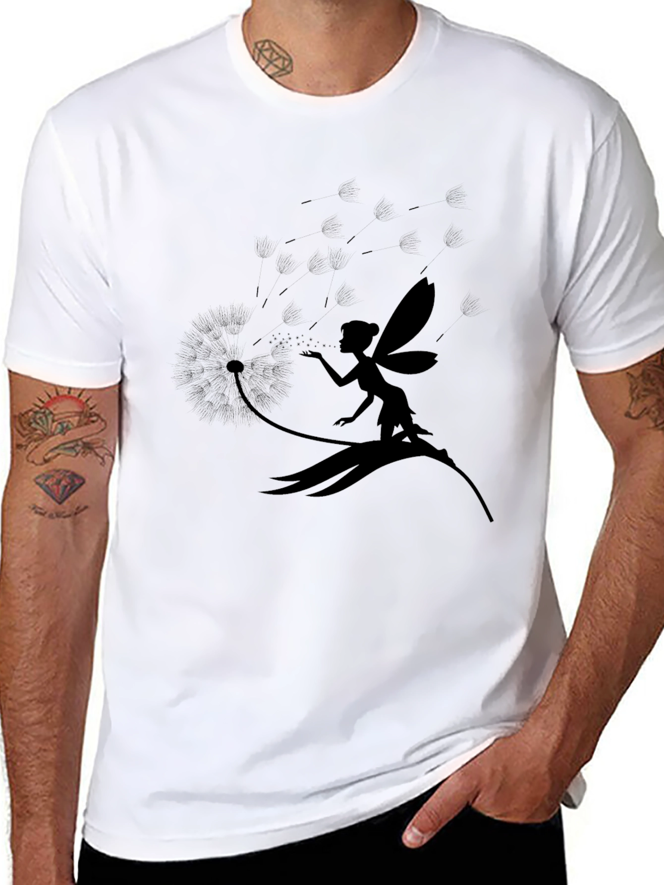 Fairy Dandelion Print Tee - Stylish Black T-Shirt