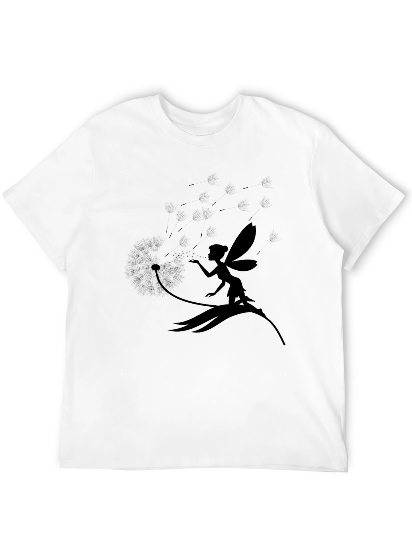 Fairy Dandelion Print Tee - Stylish Black T-Shirt