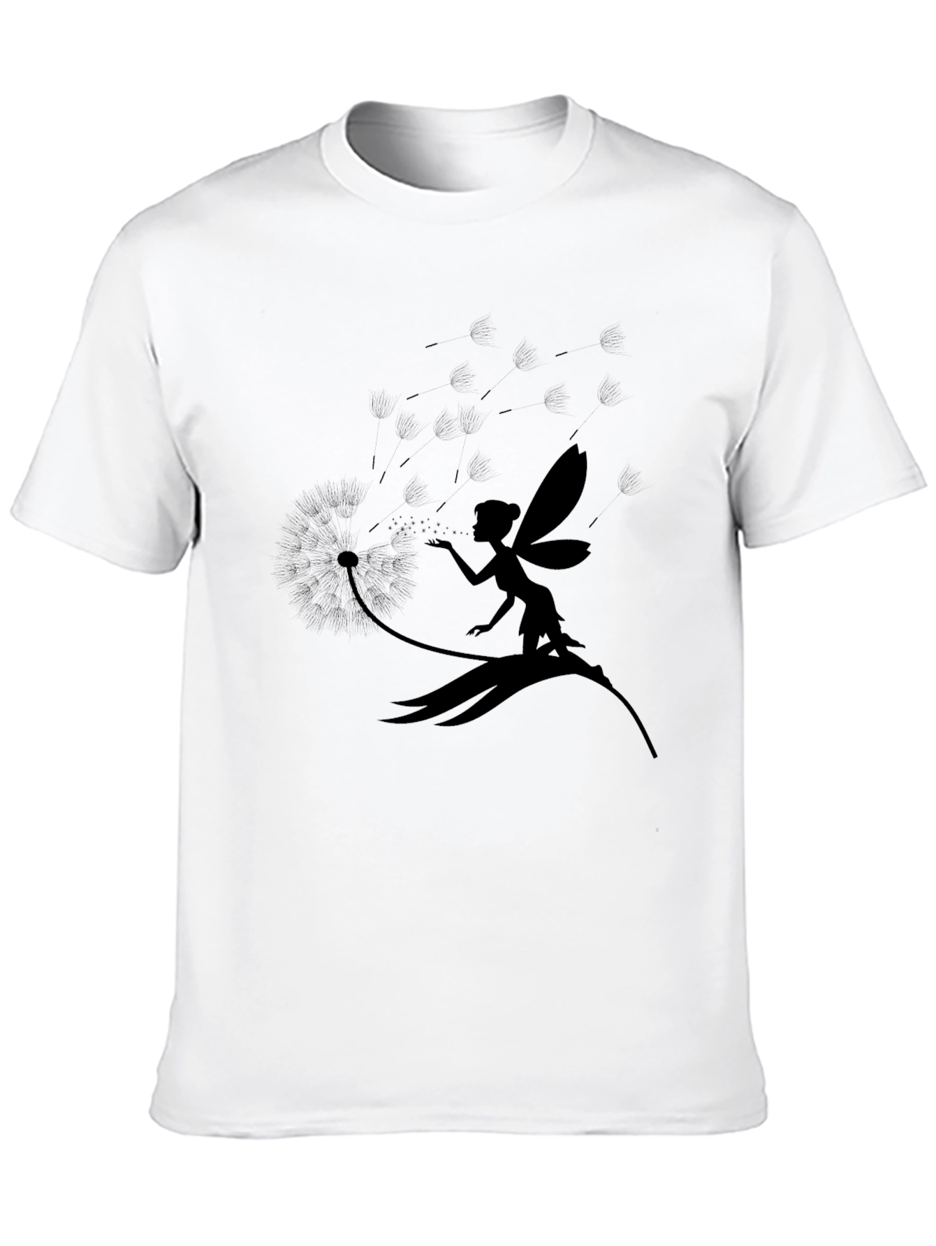 Fairy Dandelion Print Tee - Stylish Black T-Shirt