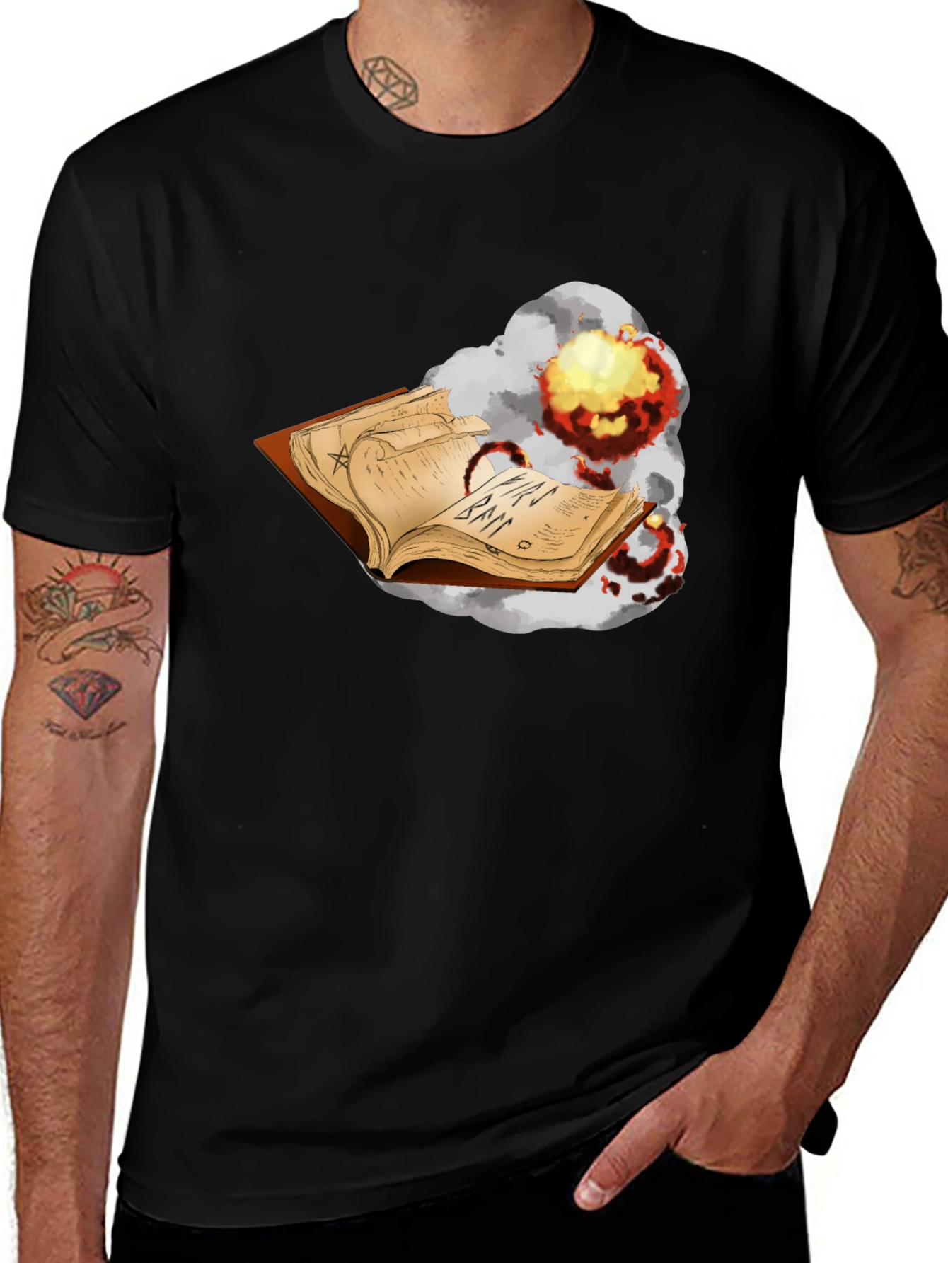 Exploding Spell Book Black T-Shirt