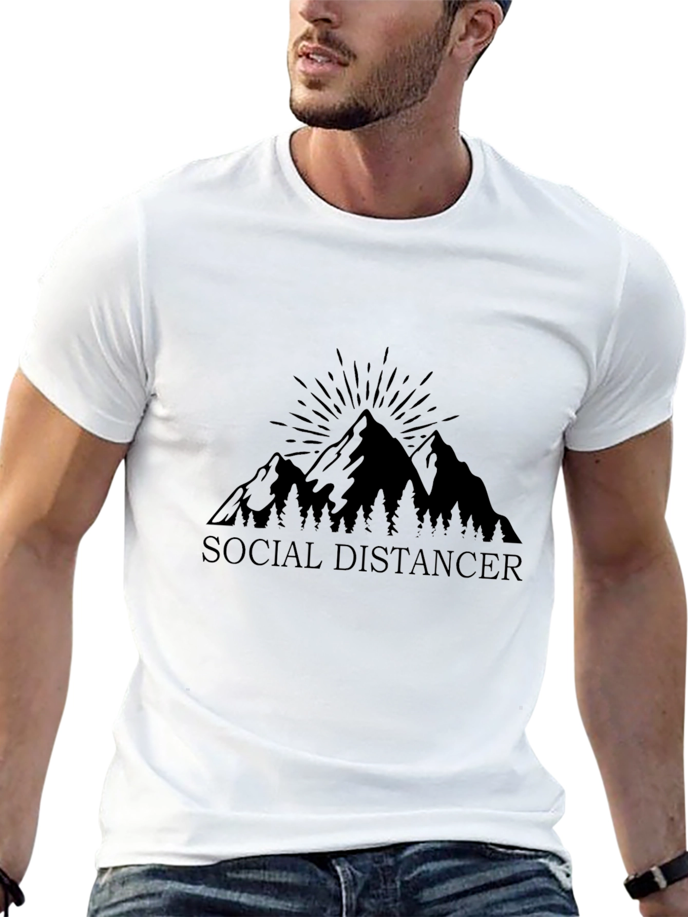 Social Distancer Mountain Graphic T-Shirt - Black