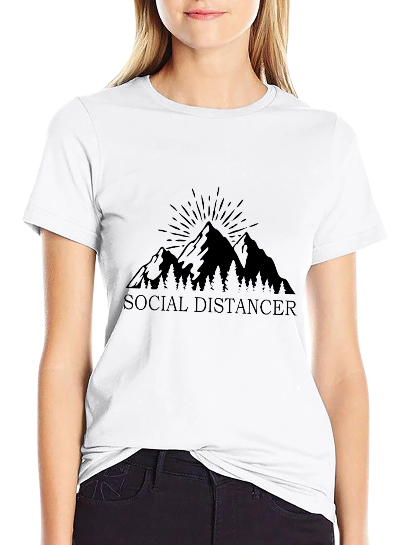 Social Distancer Mountain Graphic T-Shirt - Black