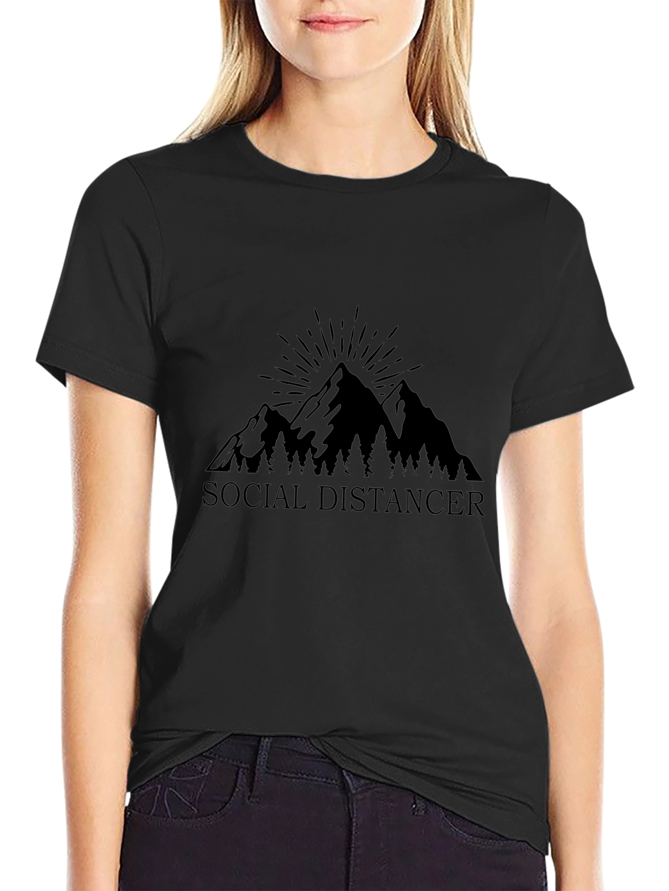 Social Distancer Mountain Graphic T-Shirt - Black