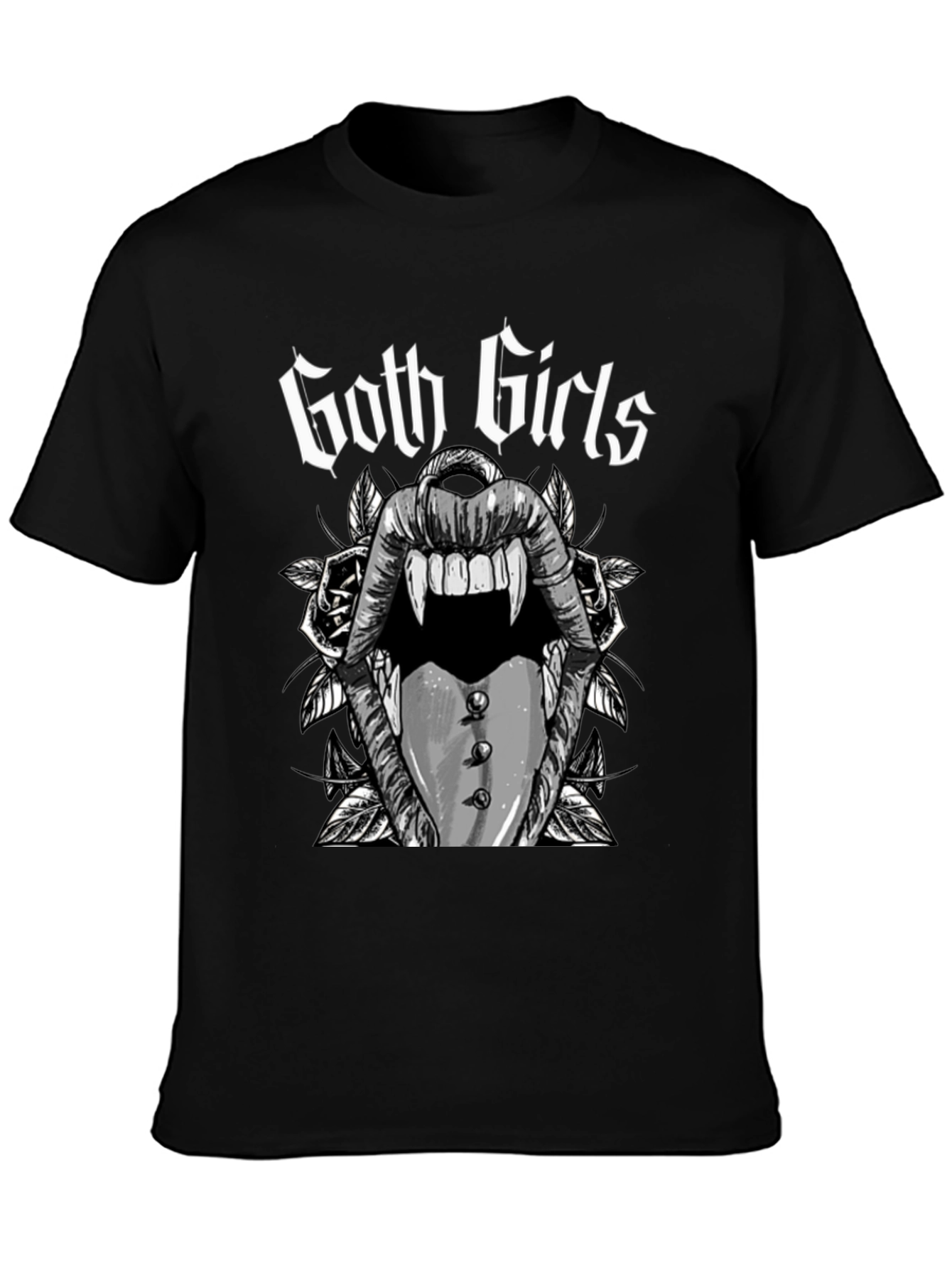 Goth Girls Vampire Lips Black Graphic Tee