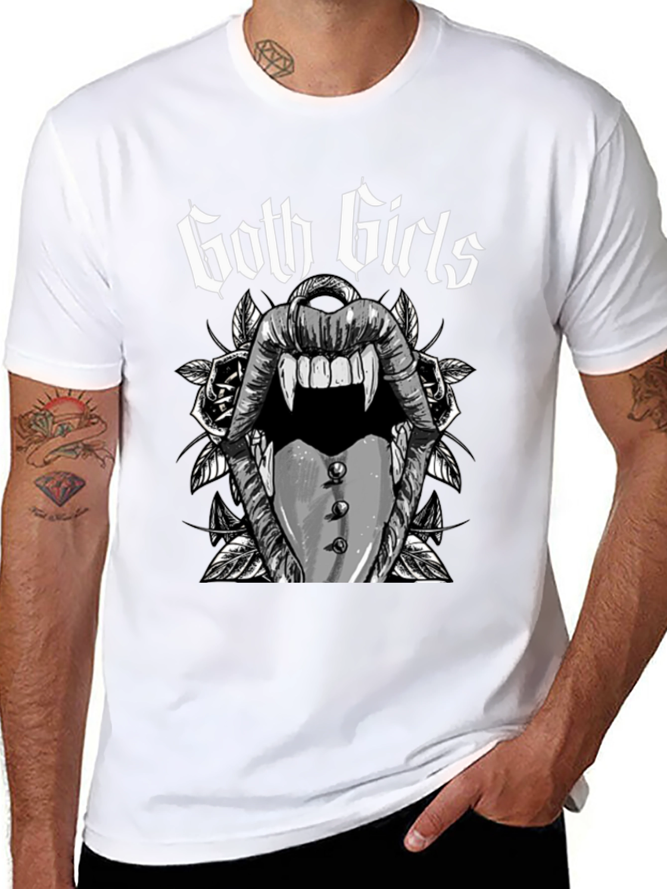 Goth Girls Vampire Lips Black Graphic Tee