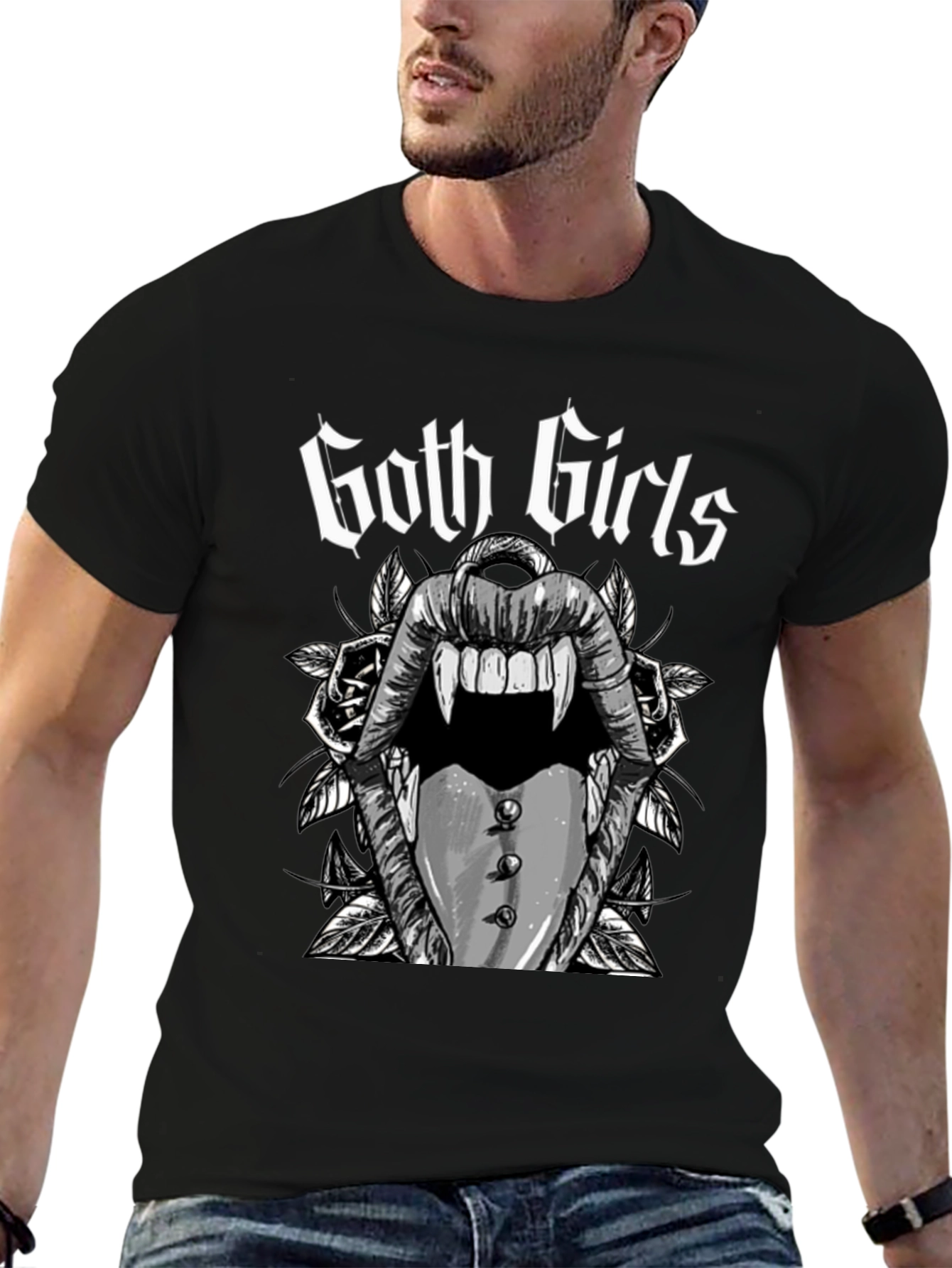 Goth Girls Vampire Lips Black Graphic Tee