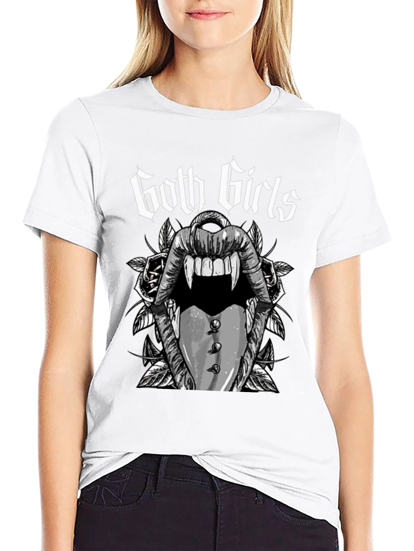 Goth Girls Vampire Lips Black Graphic Tee
