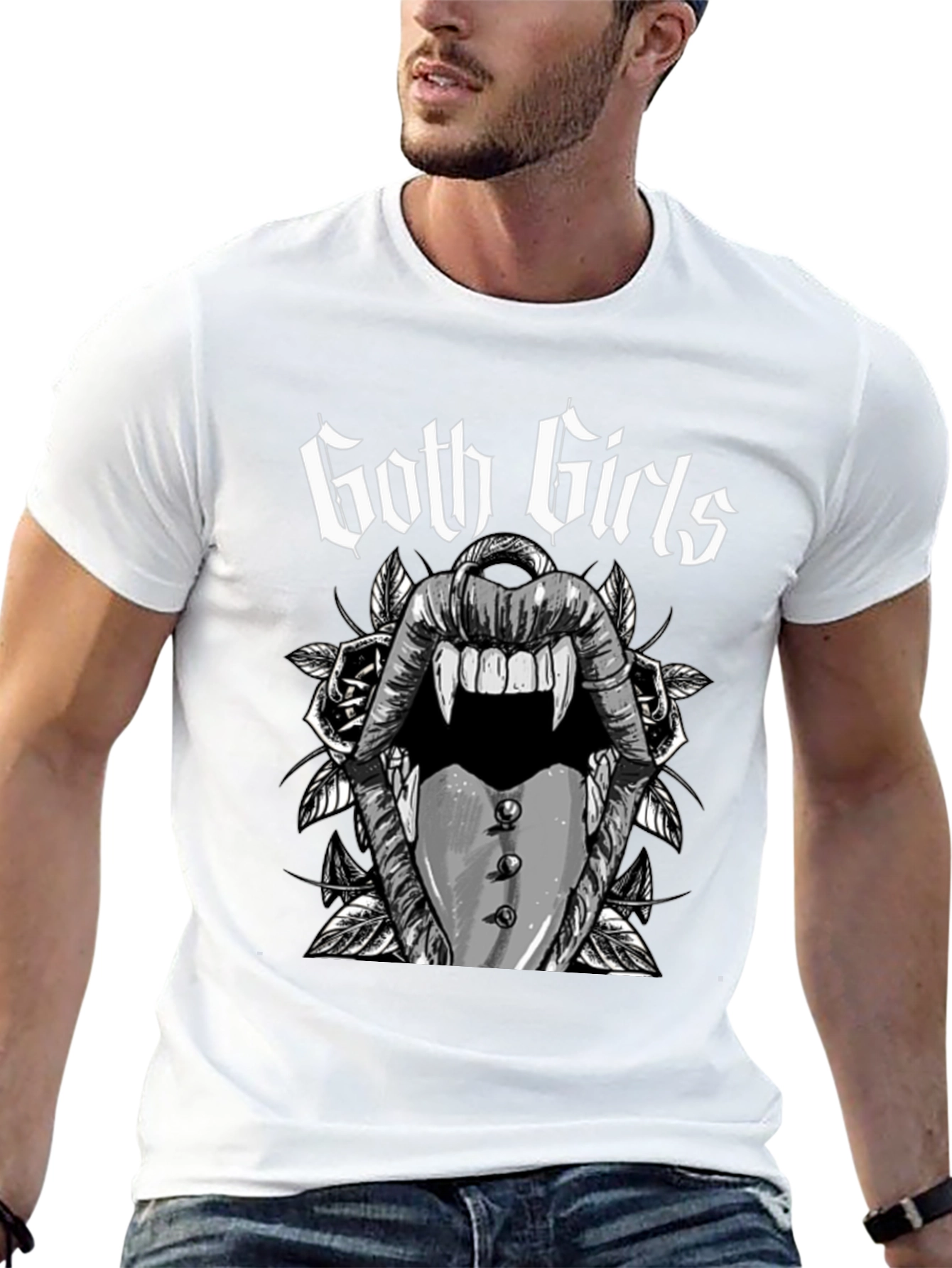 Goth Girls Vampire Lips Black Graphic Tee