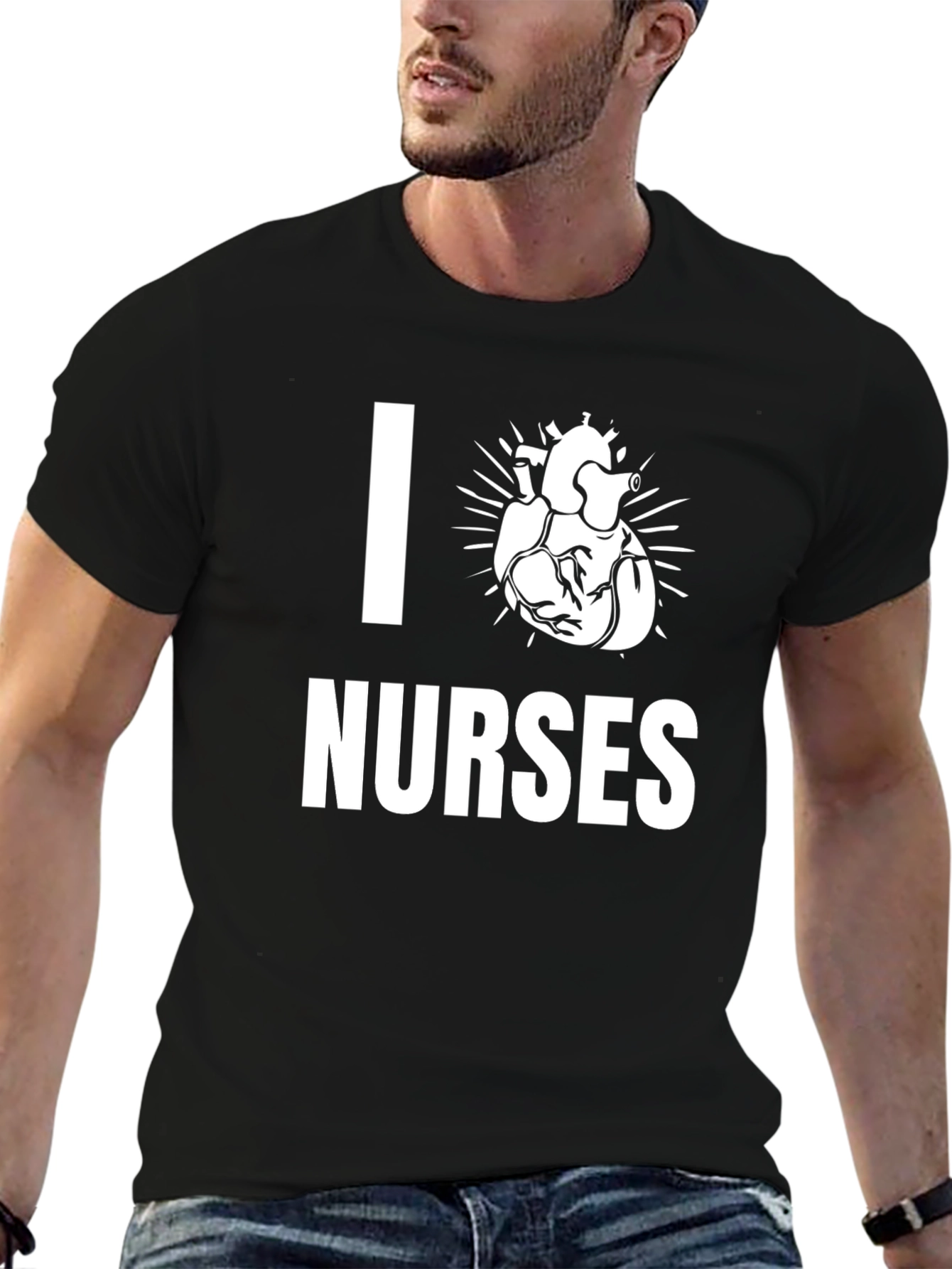 I Heart Nurses Graphic Tee - Black Cotton T-Shirt