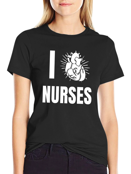I Heart Nurses Graphic Tee - Black Cotton T-Shirt