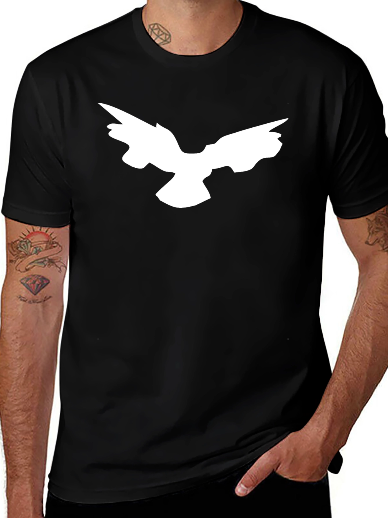 Abstract Bird Print Black T-Shirt