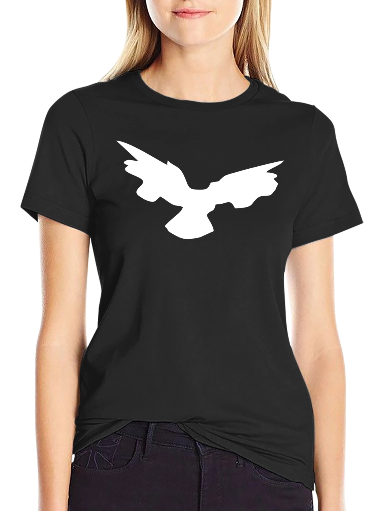 Abstract Bird Print Black T-Shirt