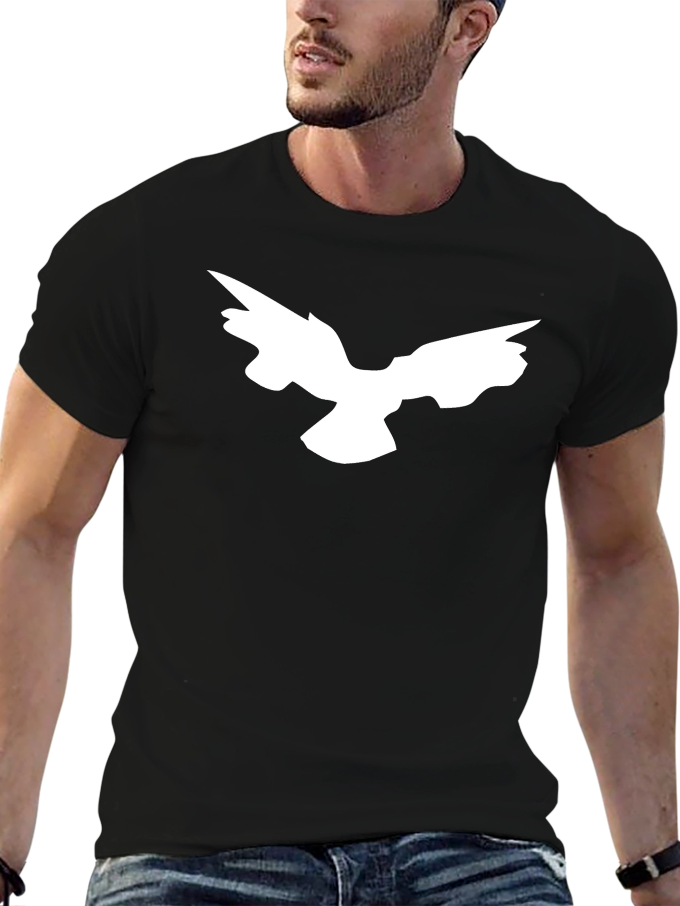 Abstract Bird Print Black T-Shirt