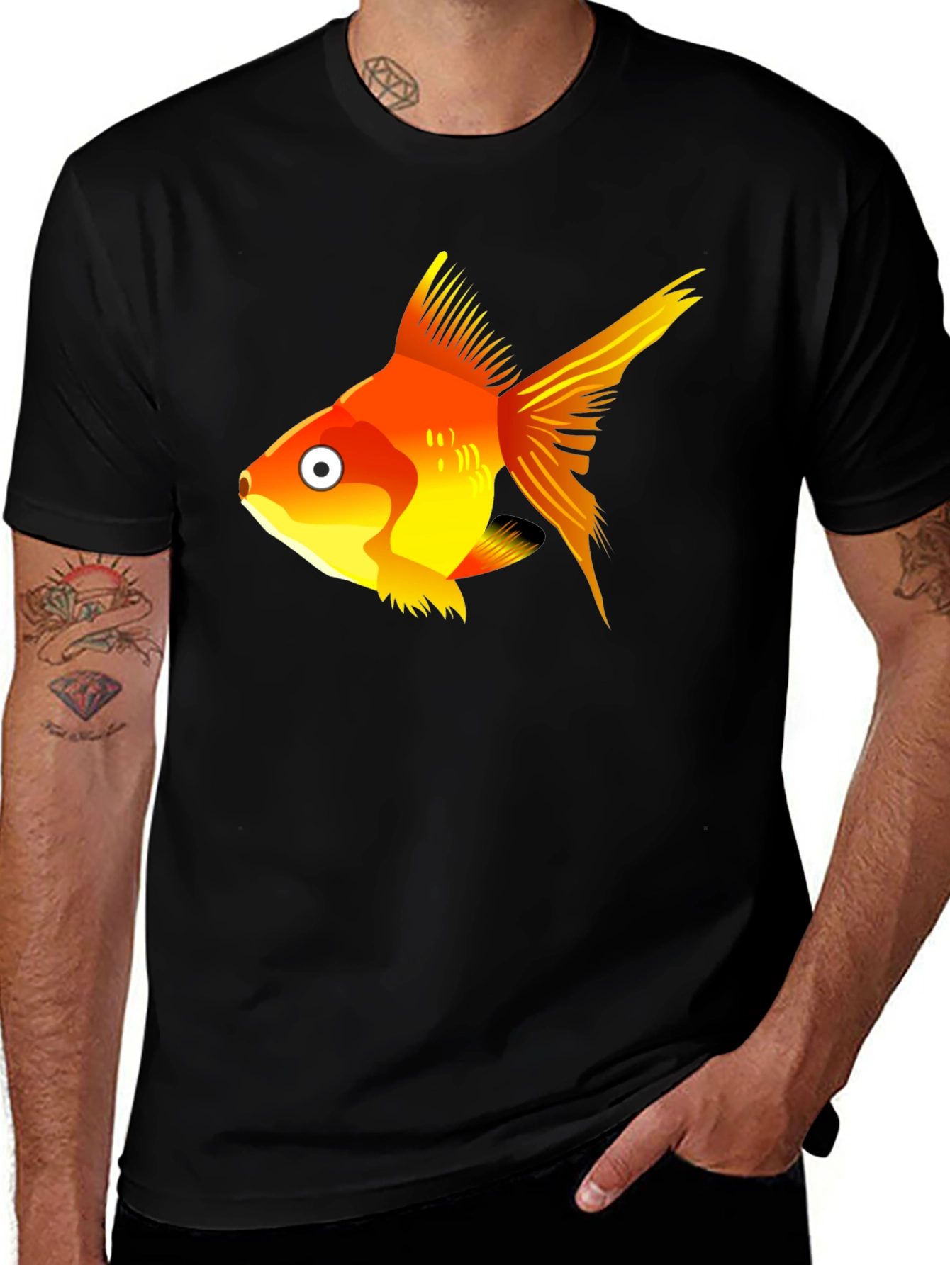 Goldfish Graphic Tee - Black Cotton T-Shirt