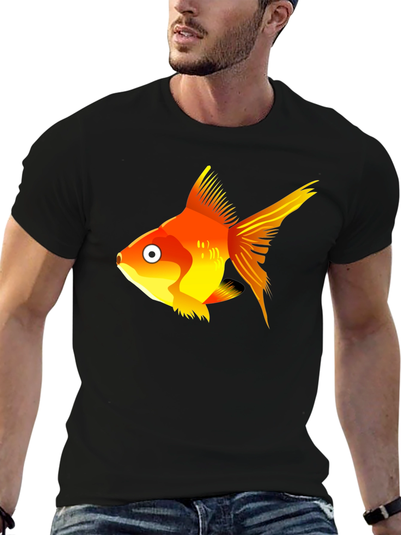 Goldfish Graphic Tee - Black Cotton T-Shirt