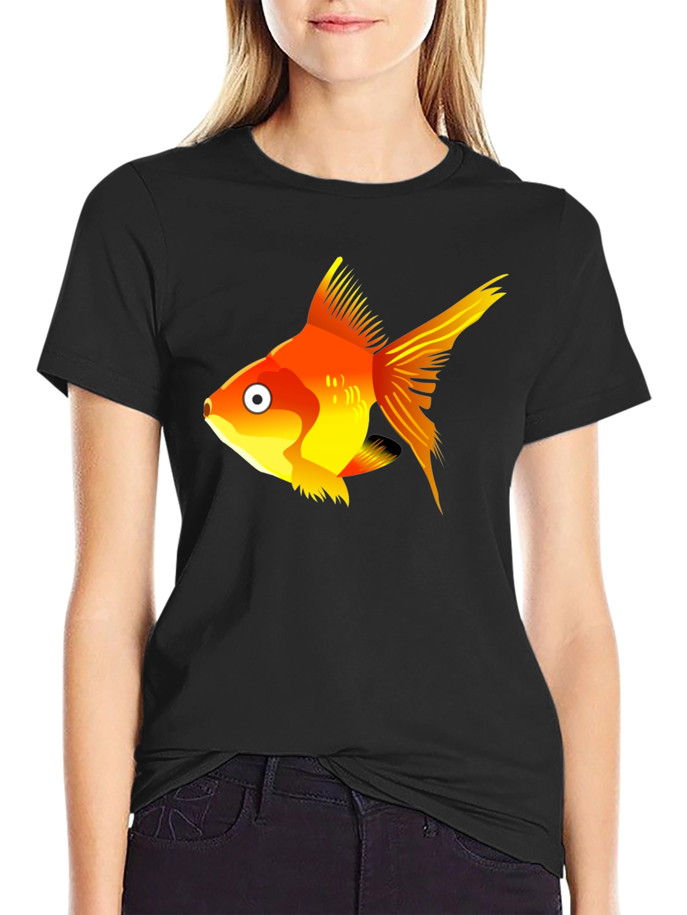 Goldfish Graphic Tee - Black Cotton T-Shirt