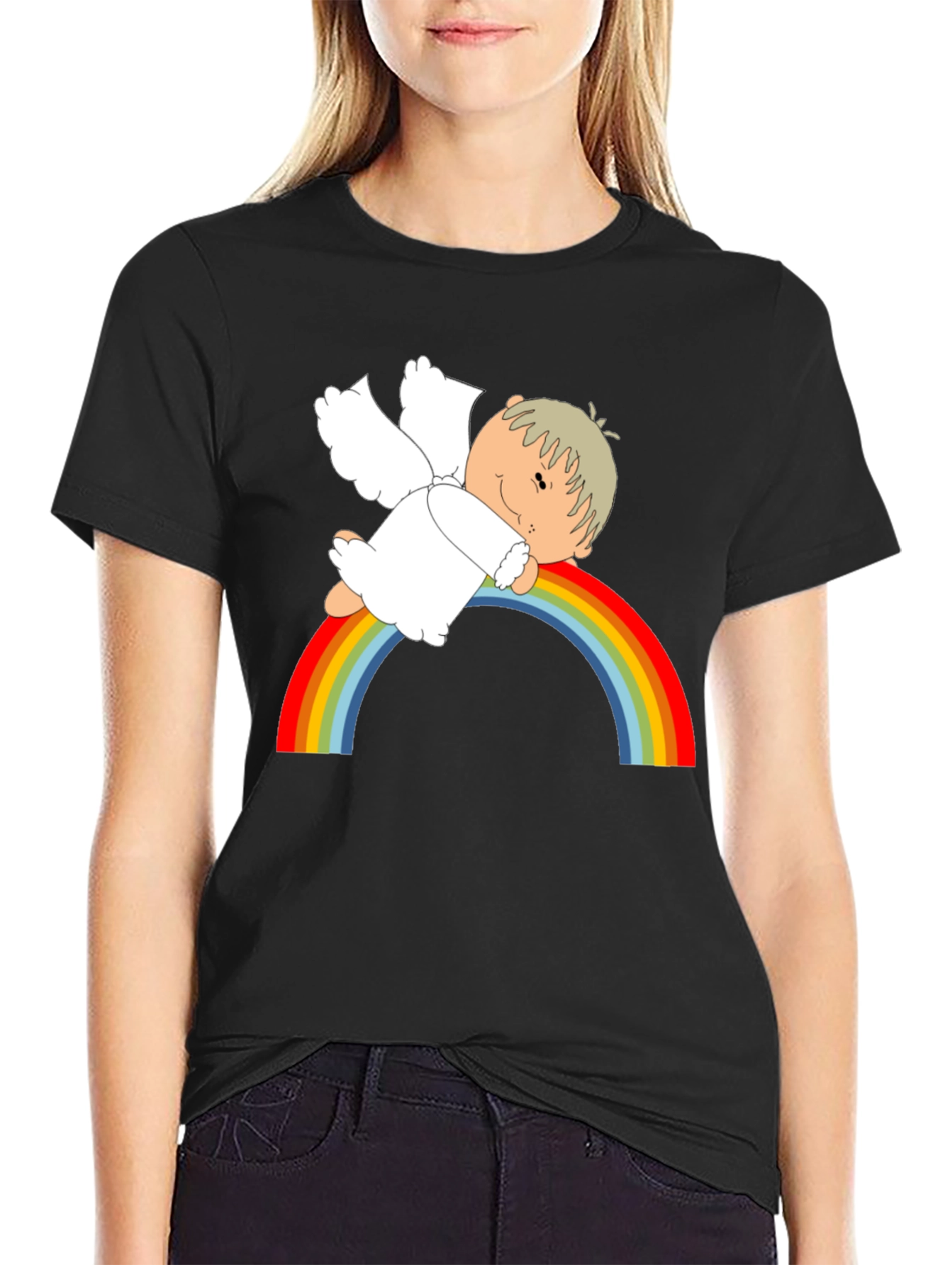 Cute Angel Rainbow Graphic T-Shirt