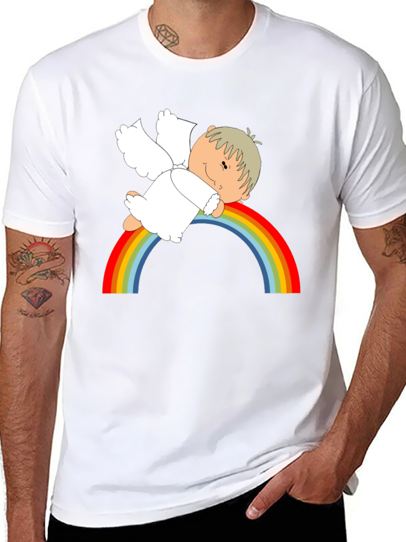 Cute Angel Rainbow Graphic T-Shirt