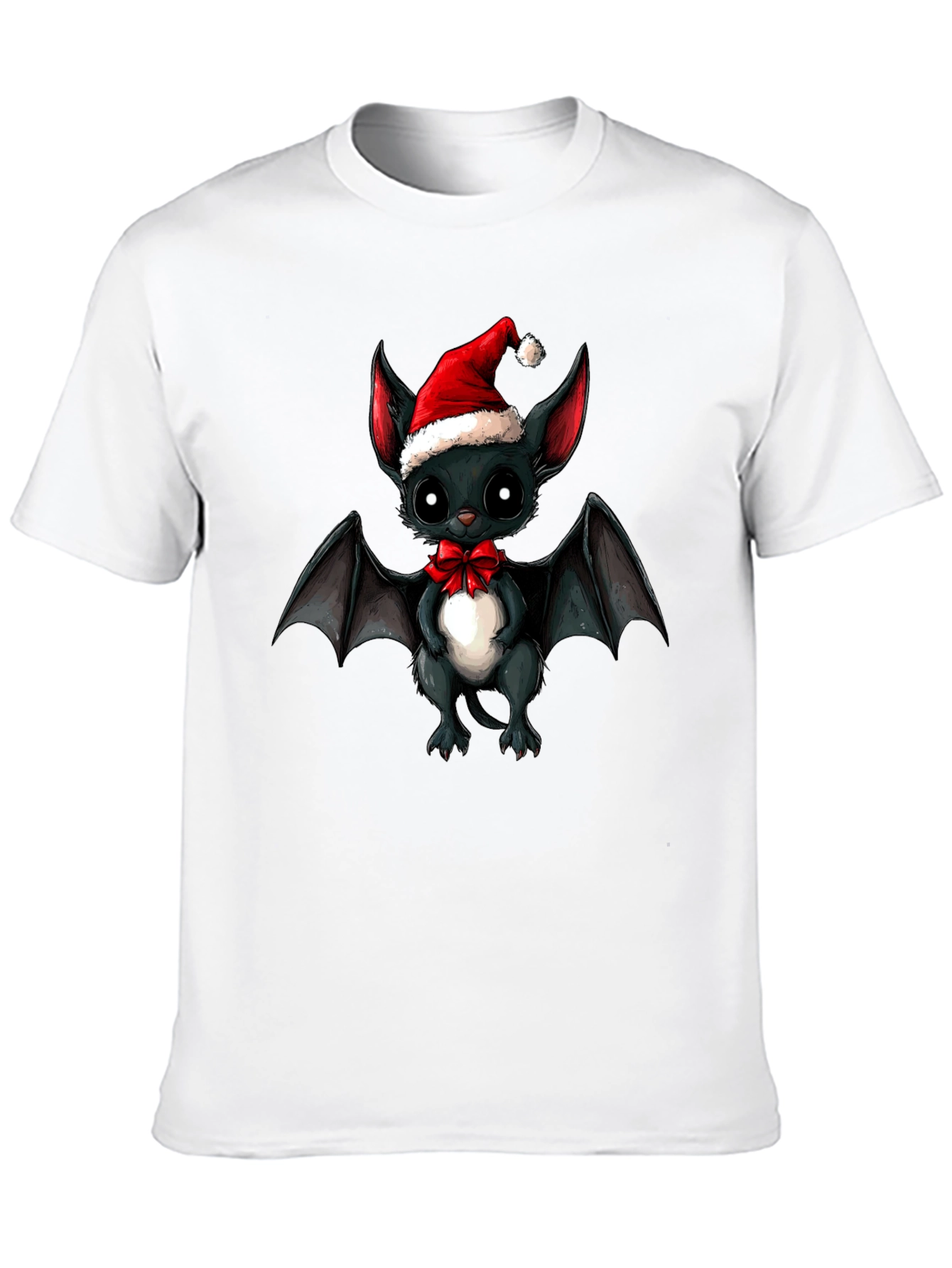 Cute Bat in Santa Hat Graphic Tee