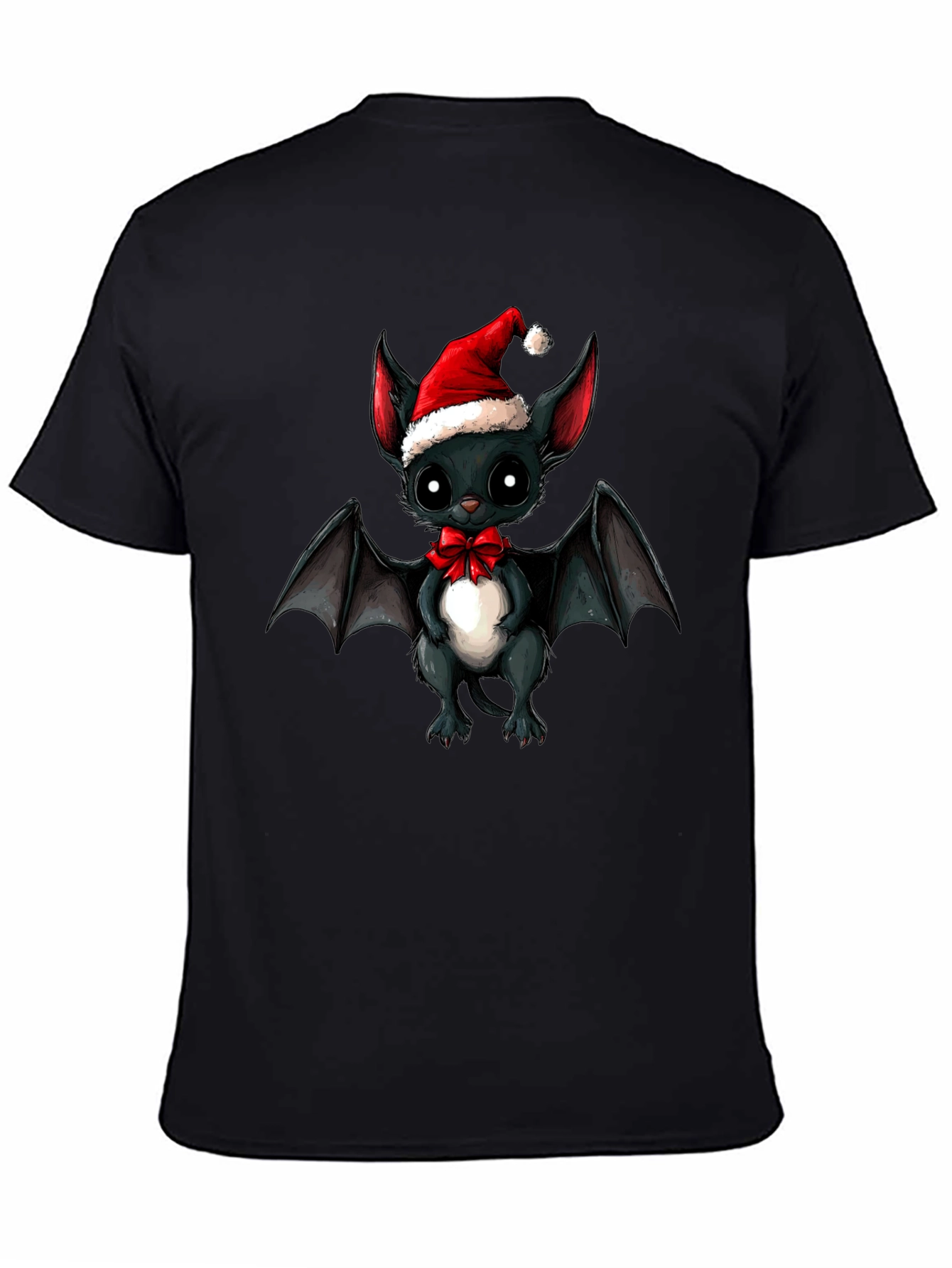 Cute Bat in Santa Hat Graphic Tee
