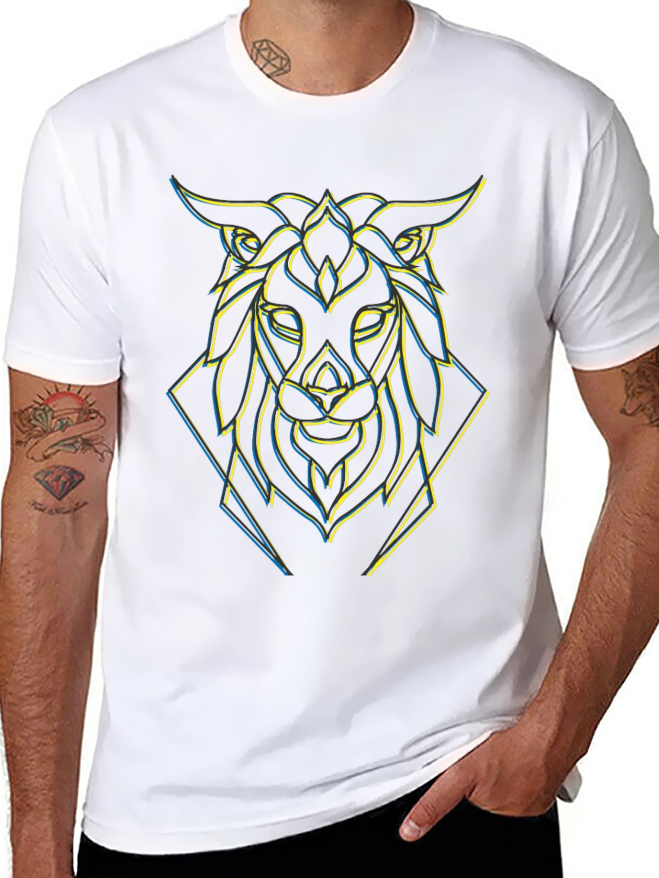 Geometric Lion Graphic Black Tee
