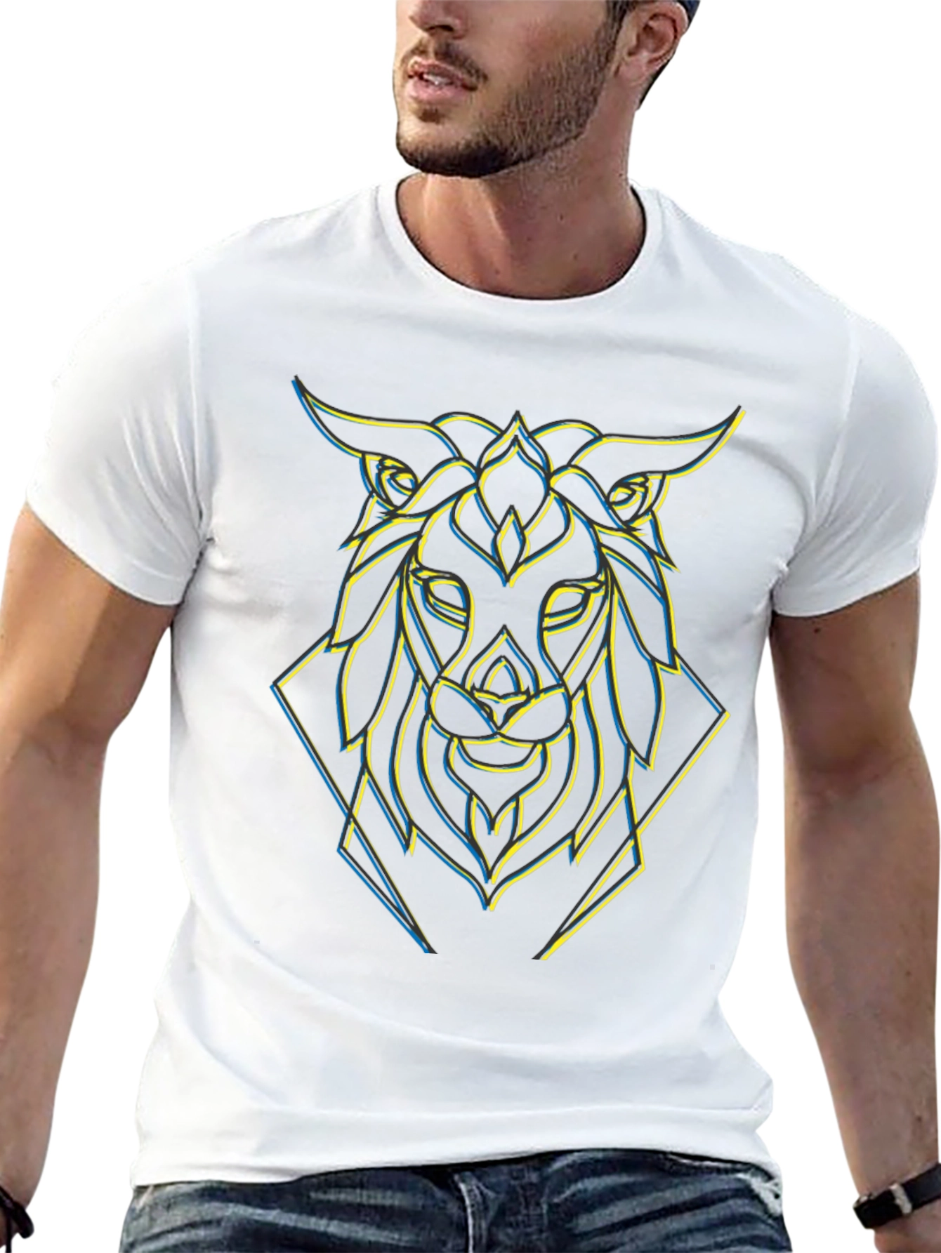 Geometric Lion Graphic Black Tee