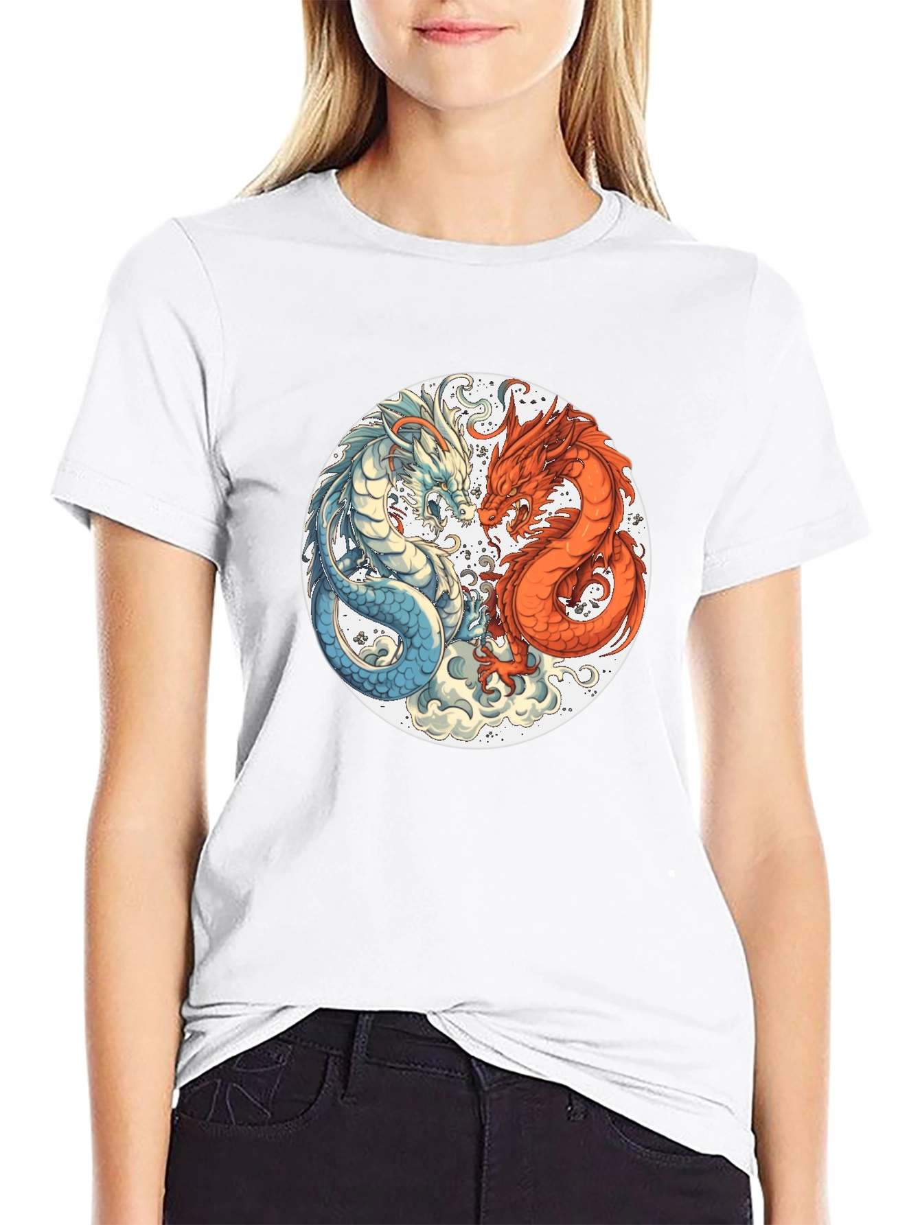 Yin Yang Dragons Graphic Tee - Black T-Shirt