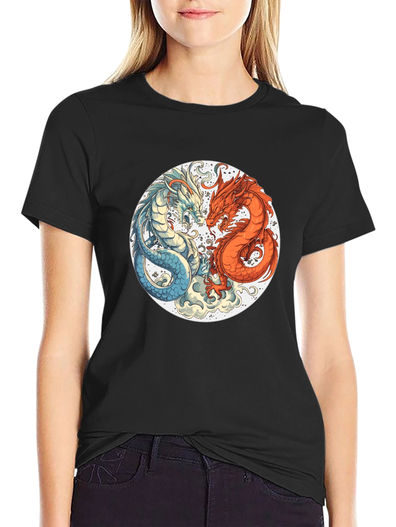 Yin Yang Dragons Graphic Tee - Black T-Shirt