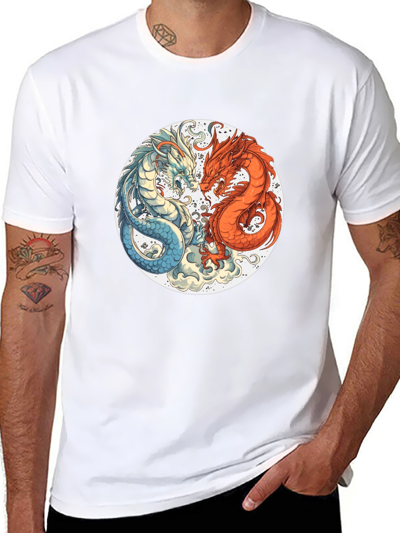 Yin Yang Dragons Graphic Tee - Black T-Shirt