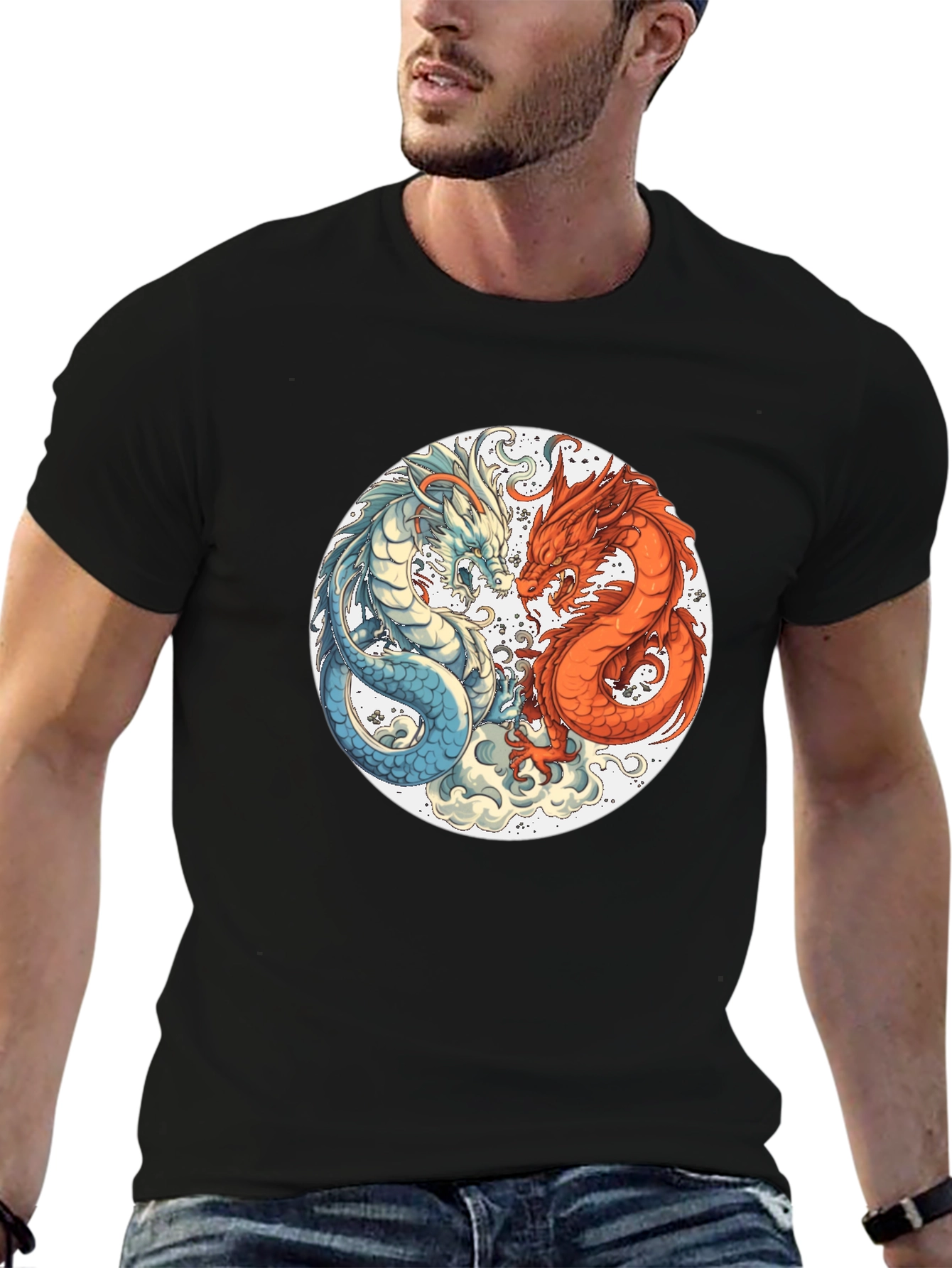 Yin Yang Dragons Graphic Tee - Black T-Shirt
