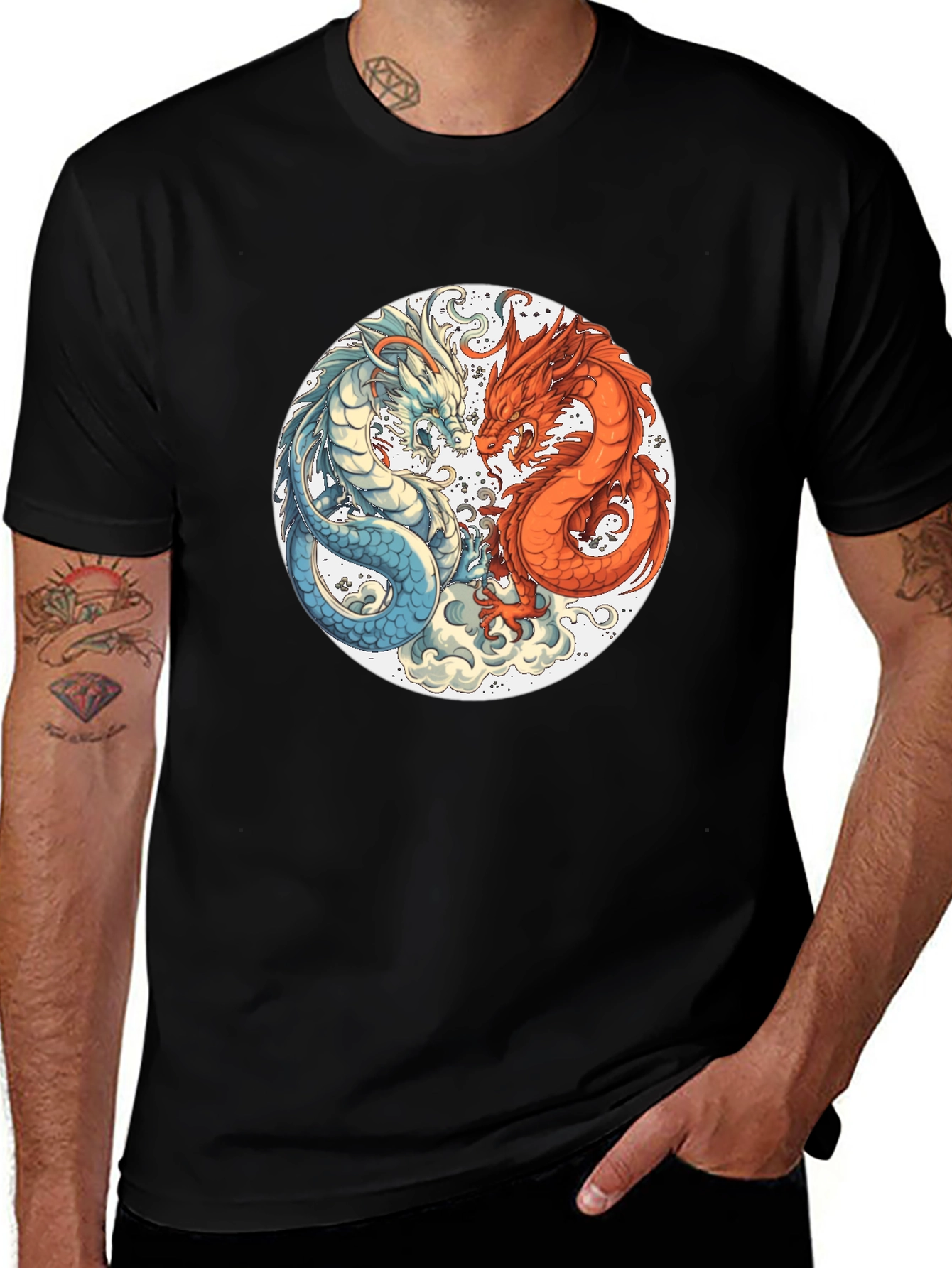 Yin Yang Dragons Graphic Tee - Black T-Shirt