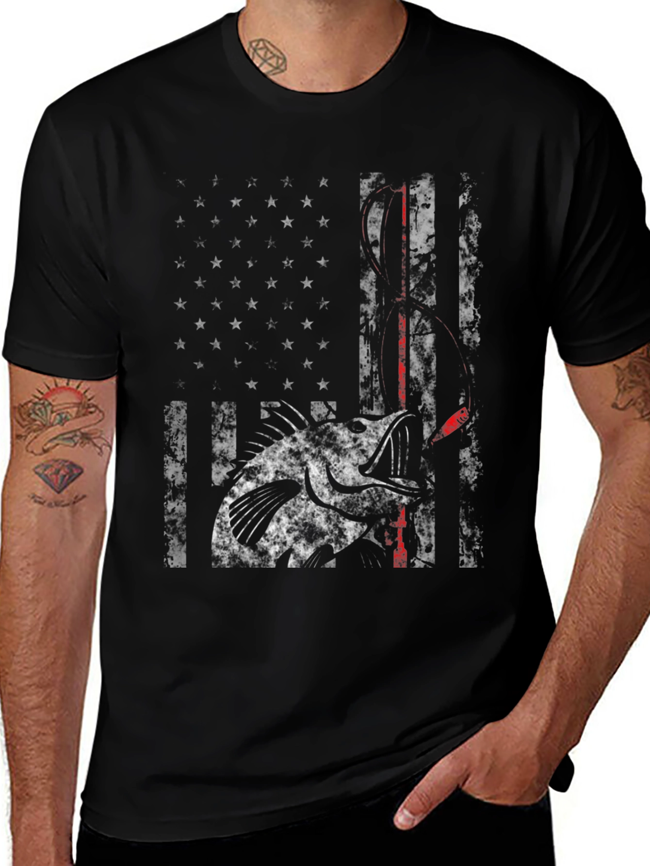 American Flag Bass Fishing T-Shirt