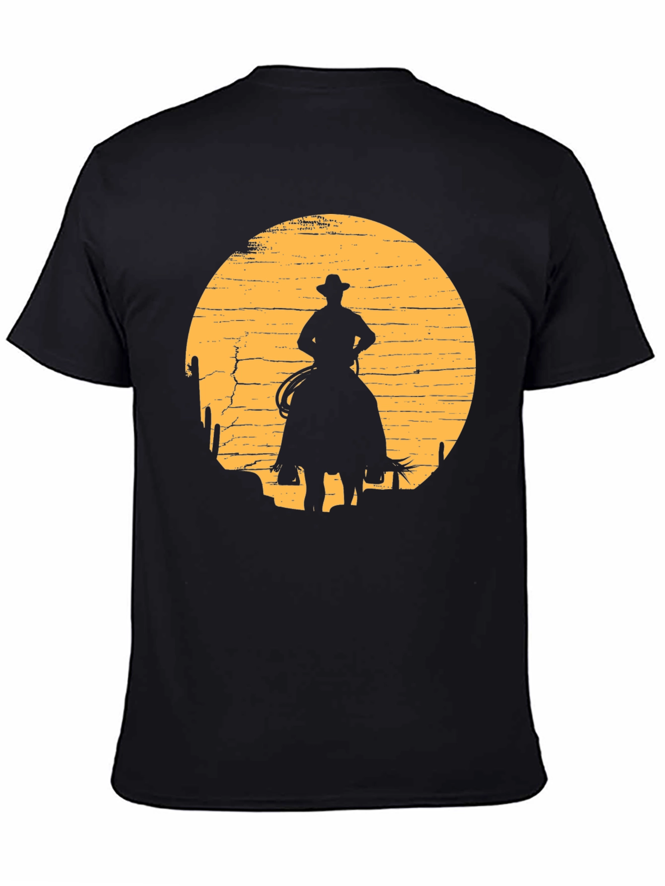 Cowboy Sunset Graphic Tee - Black Cotton T-Shirt