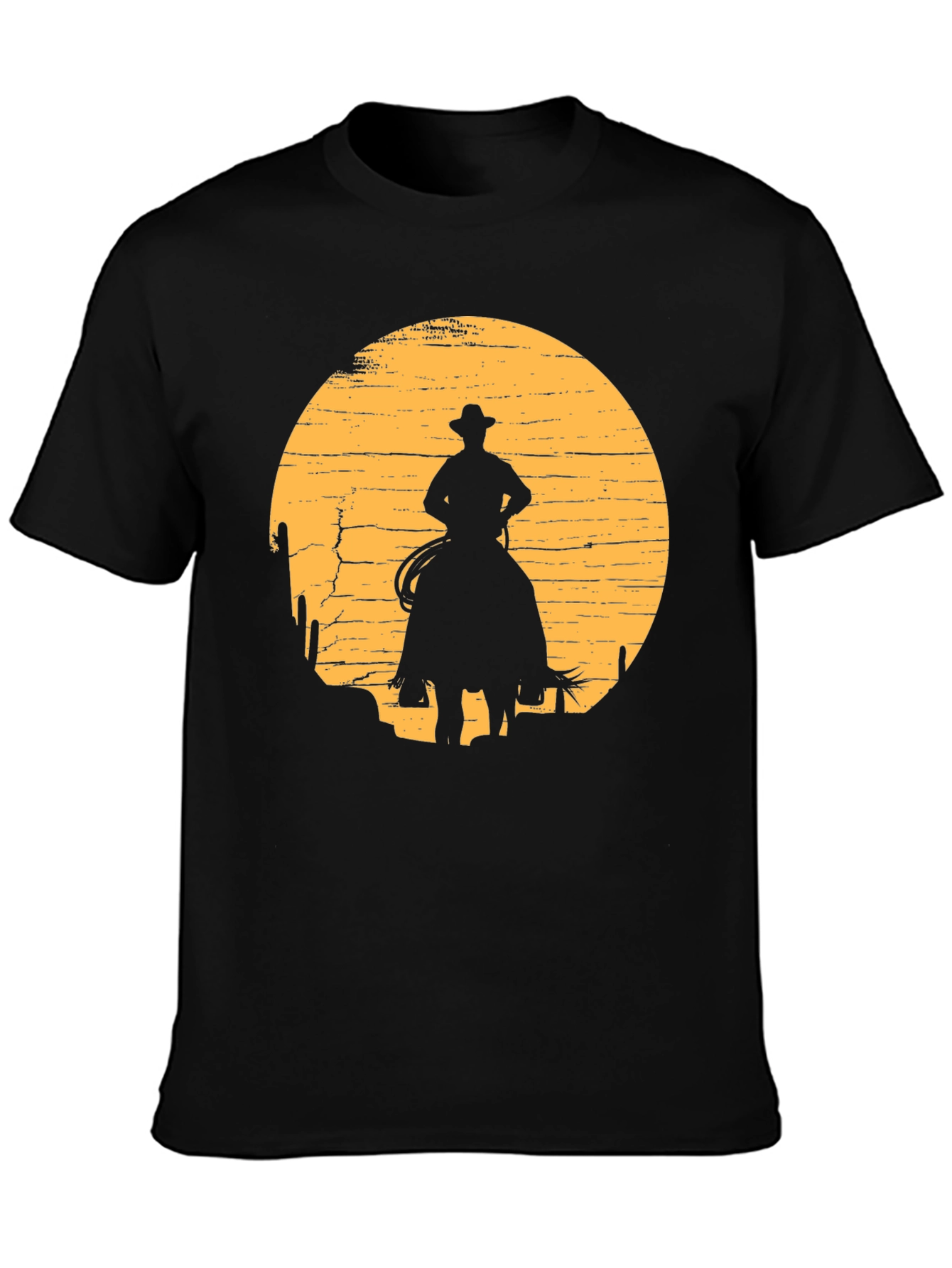 Cowboy Sunset Graphic Tee - Black Cotton T-Shirt