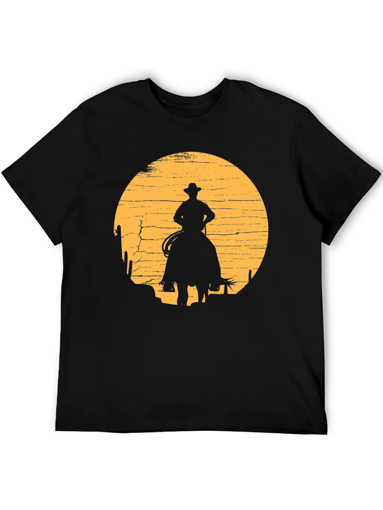 Cowboy Sunset Graphic Tee - Black Cotton T-Shirt