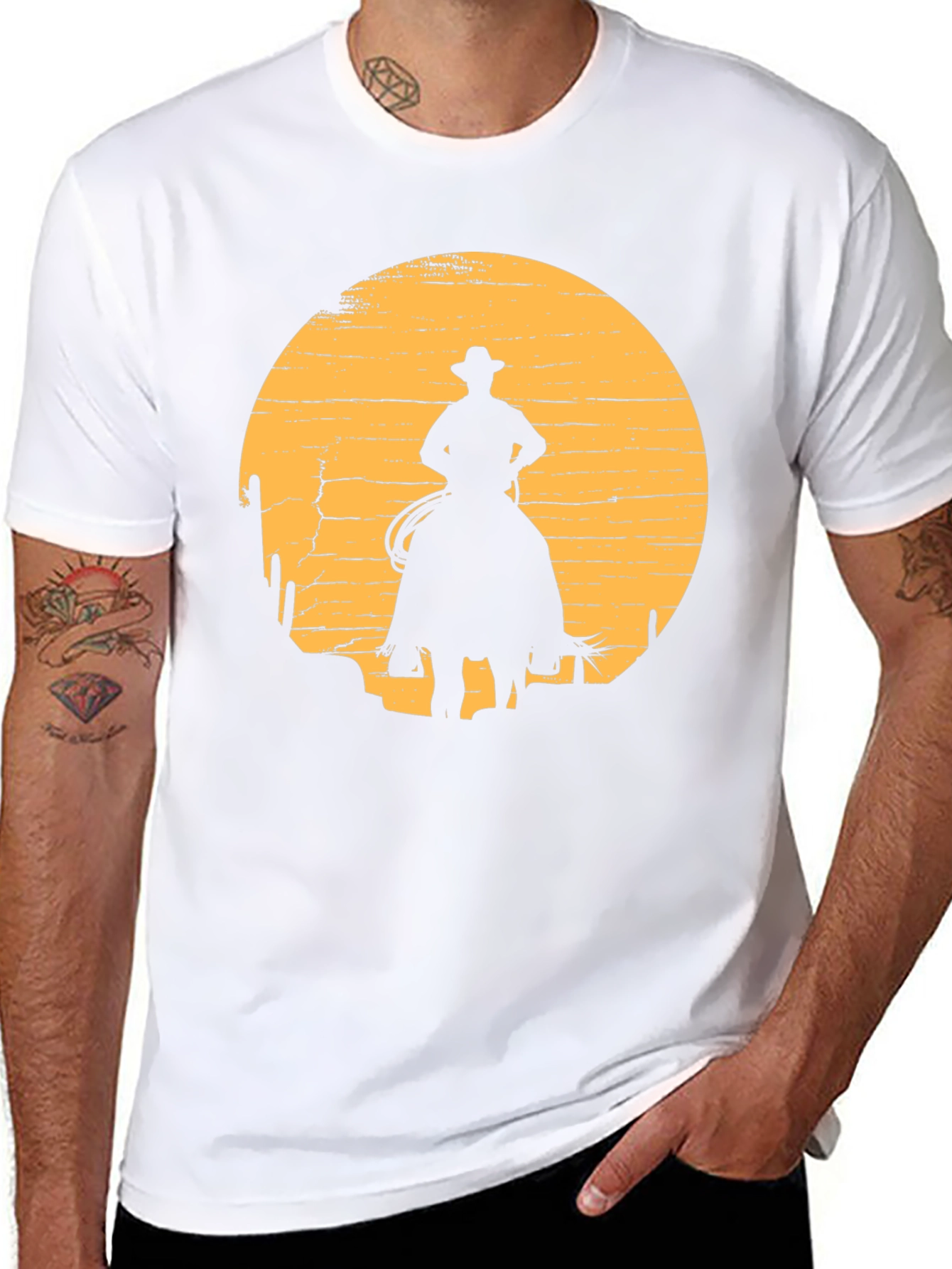 Cowboy Sunset Graphic Tee - Black Cotton T-Shirt
