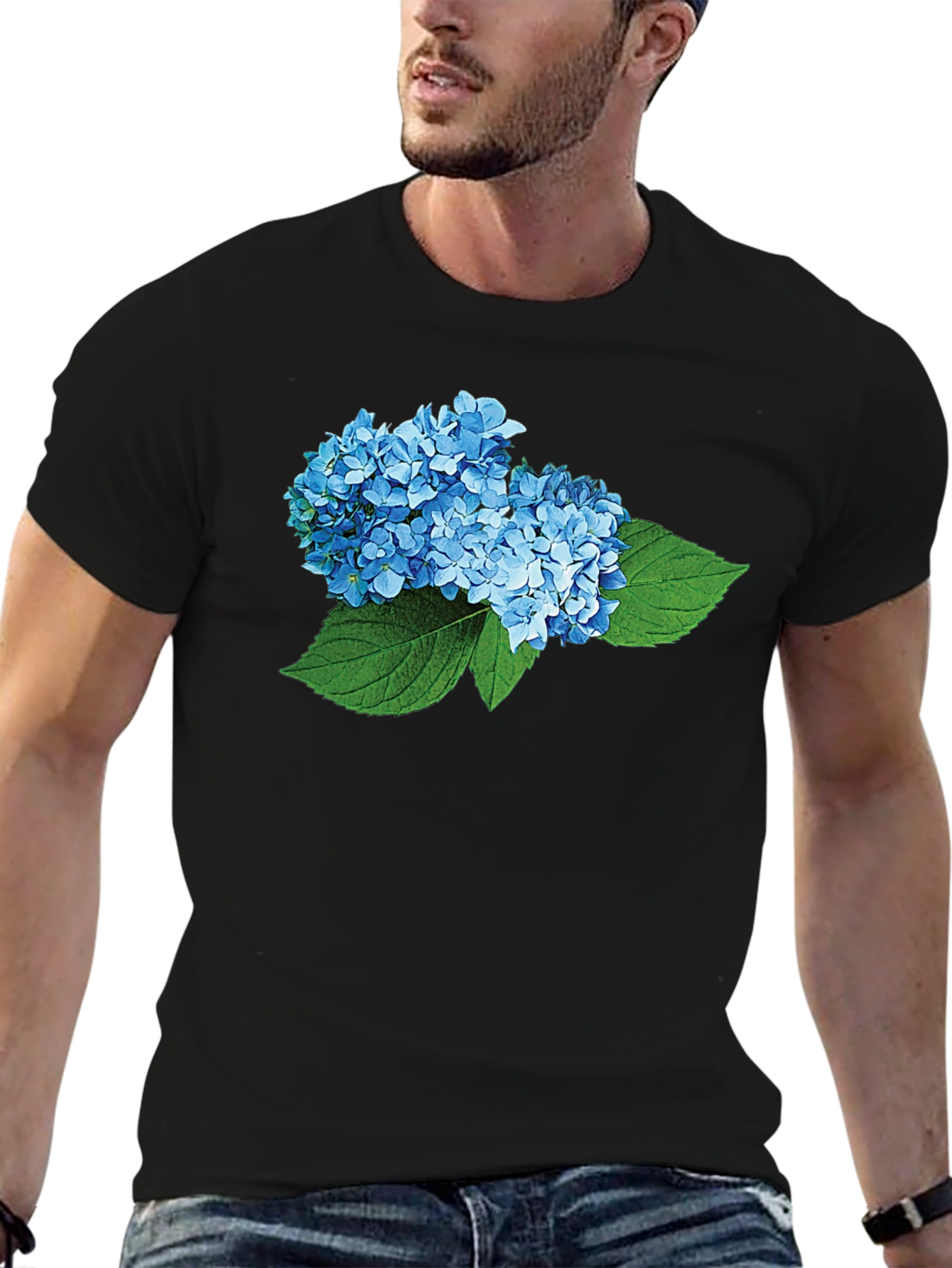 Hydrangea Flower Graphic Black T-Shirt