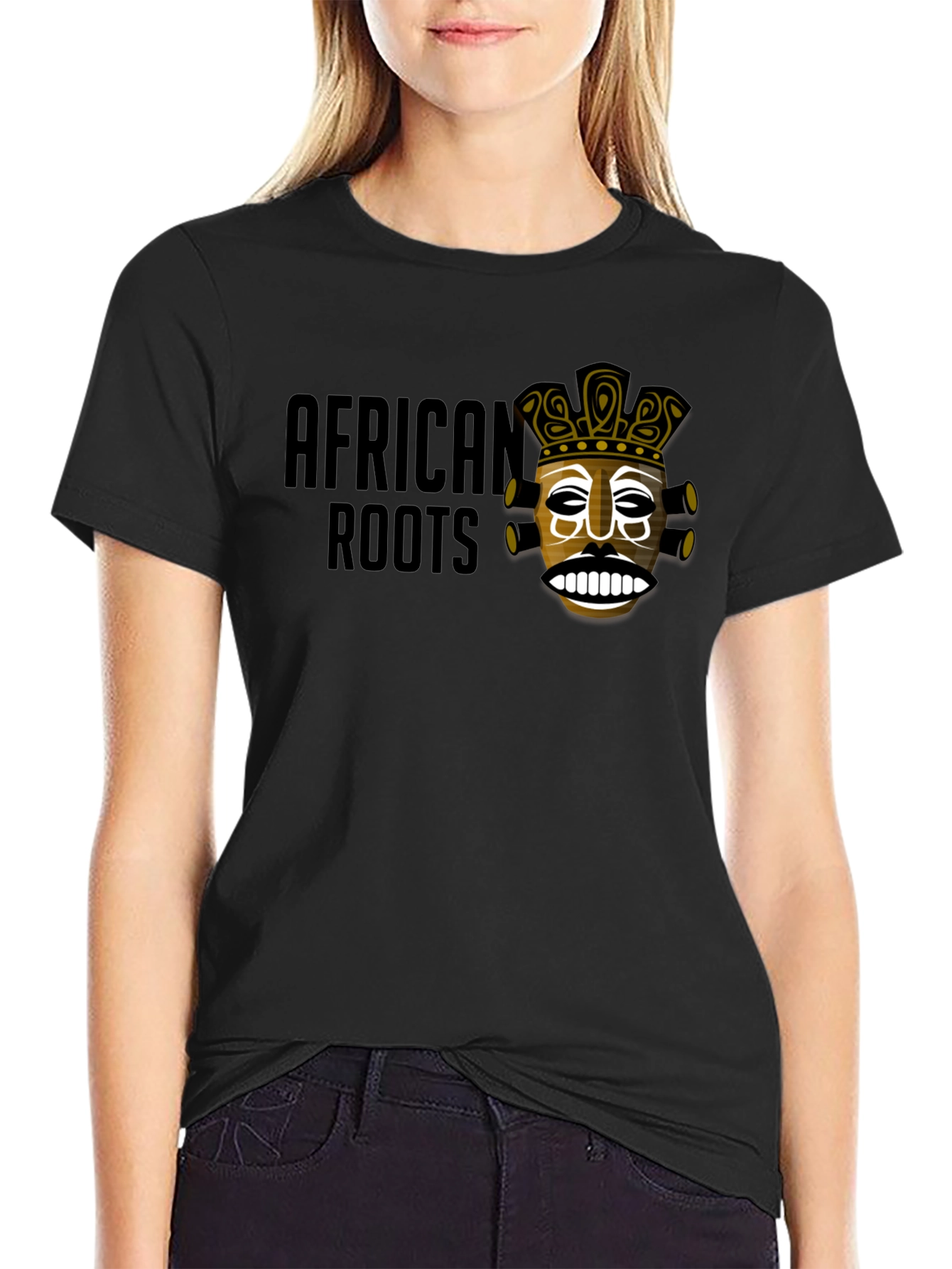 African Roots Graphic Print T-Shirt - Black