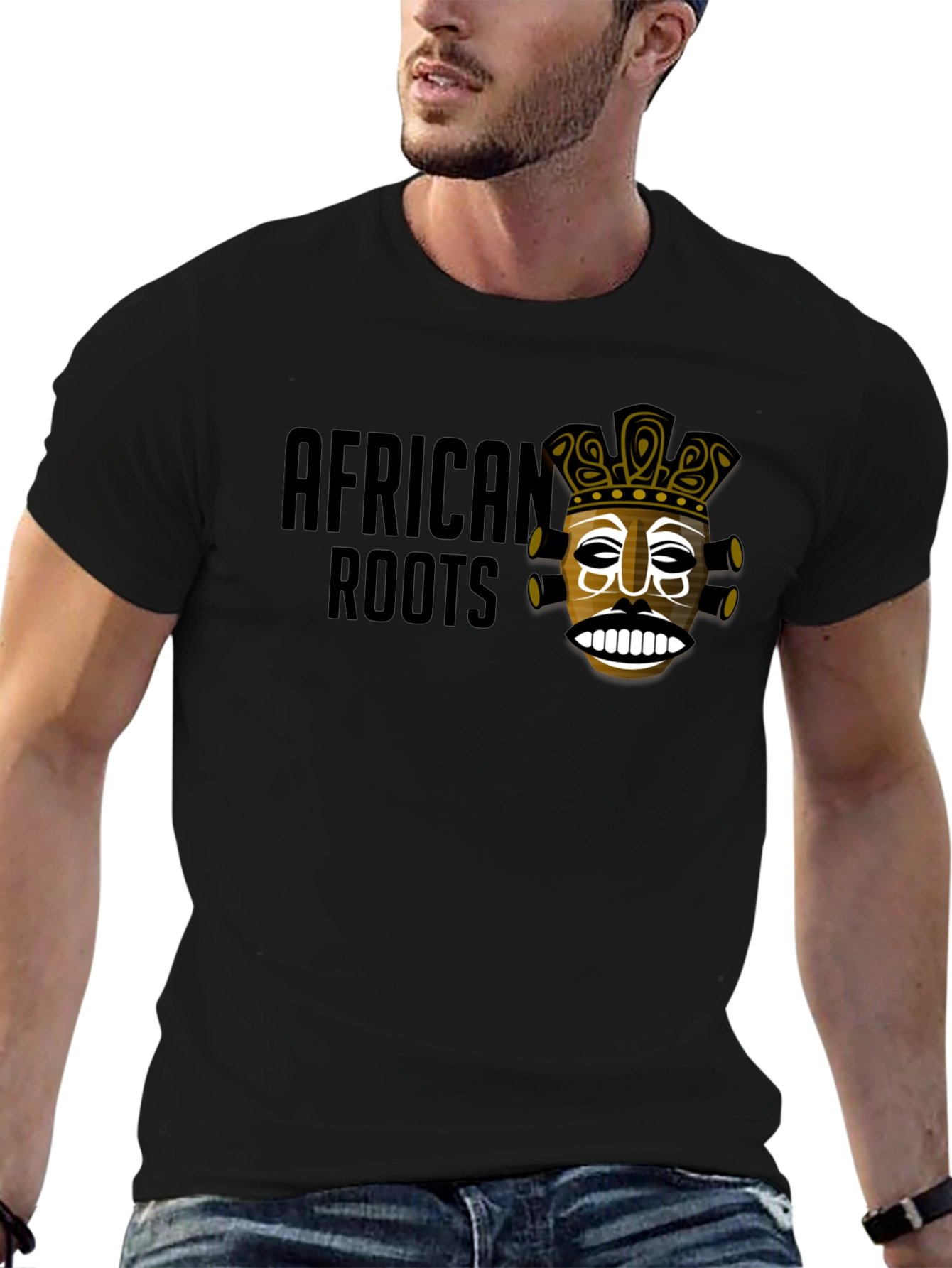 African Roots Graphic Print T-Shirt - Black