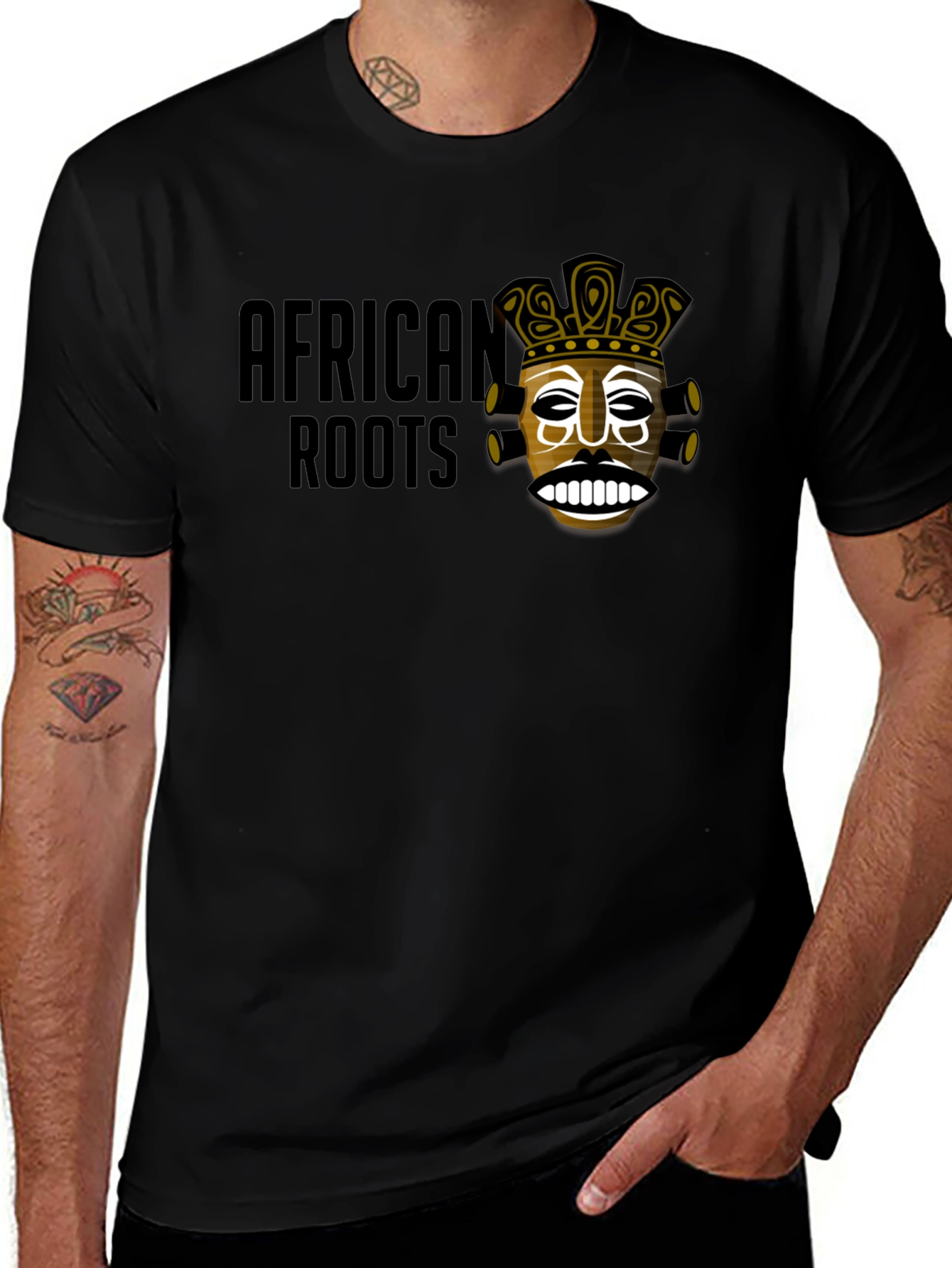 African Roots Graphic Print T-Shirt - Black
