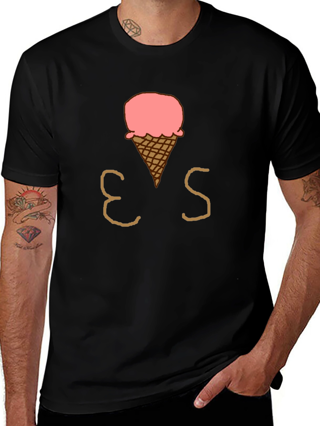 Ice Cream Cone Graphic T-Shirt - Casual Black Tee