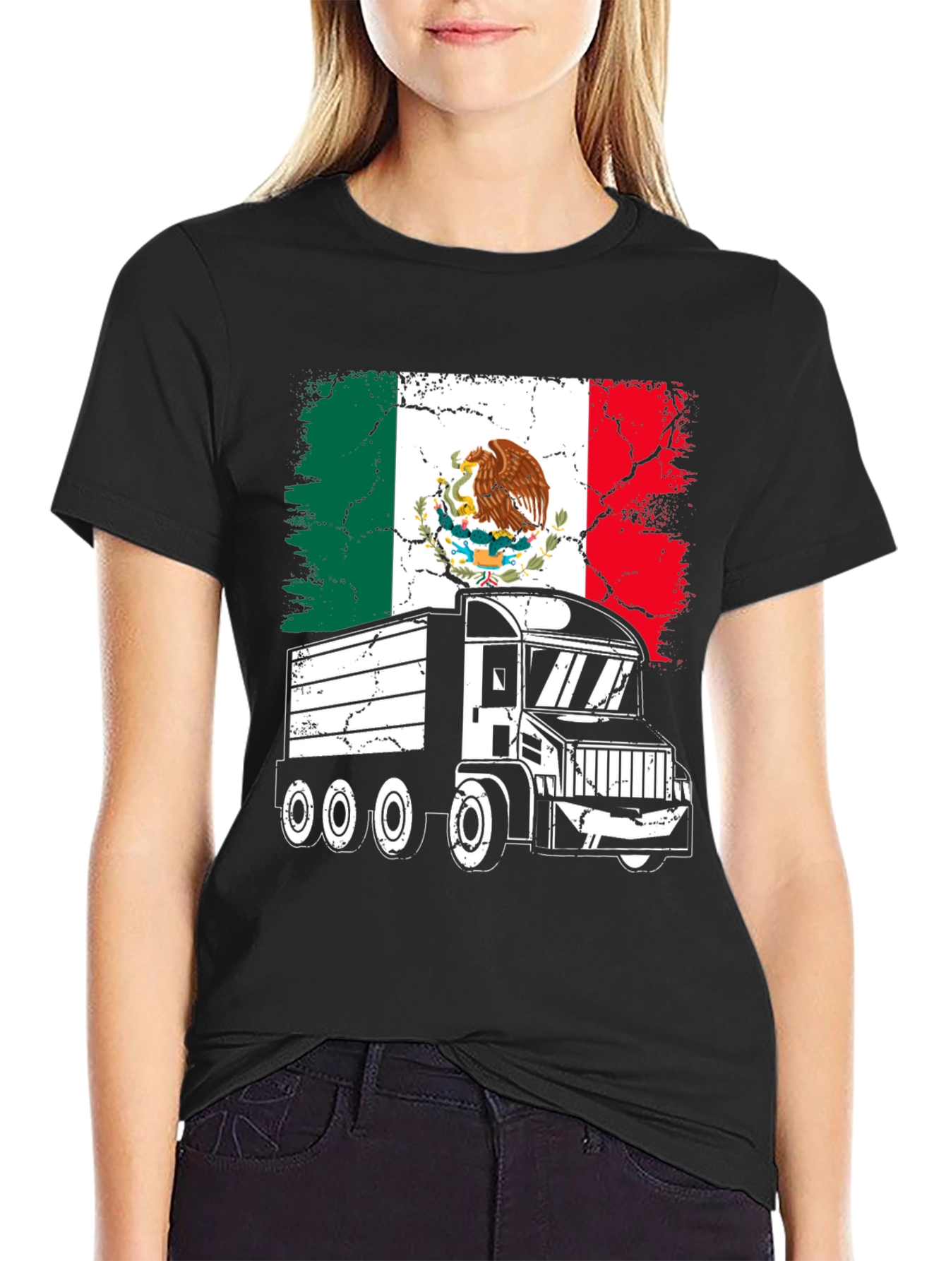 Mexican Flag Trucker T-Shirt - Black Graphic Tee