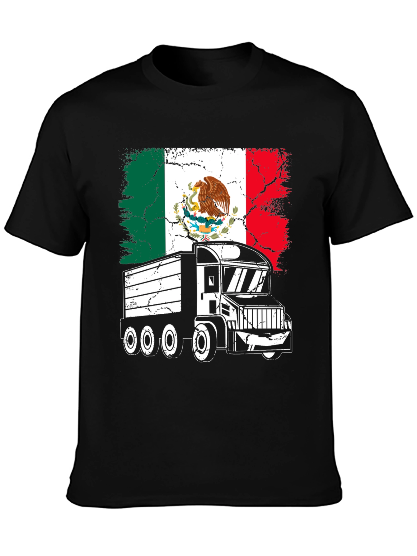 Mexican Flag Trucker T-Shirt - Black Graphic Tee