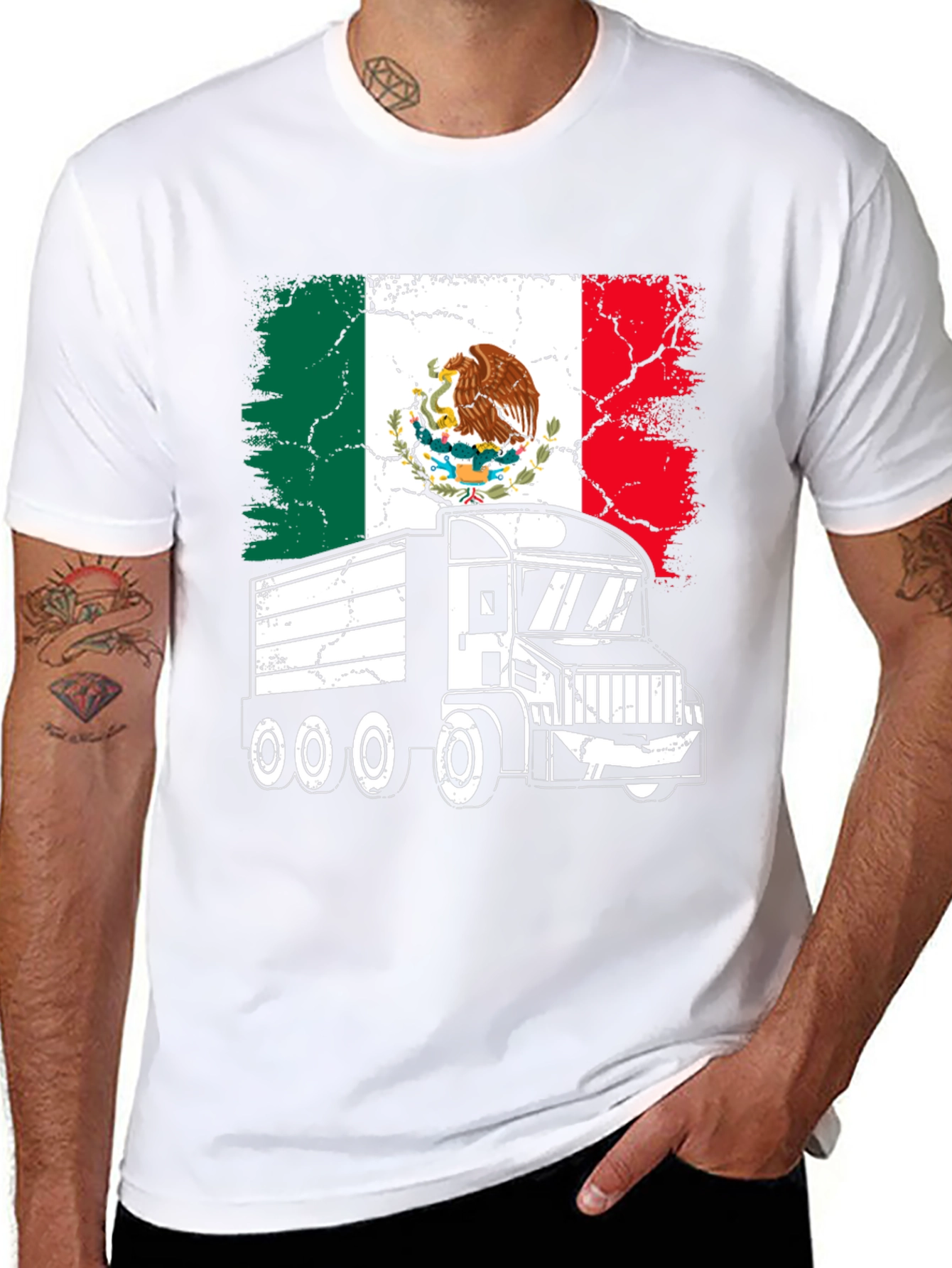 Mexican Flag Trucker T-Shirt - Black Graphic Tee