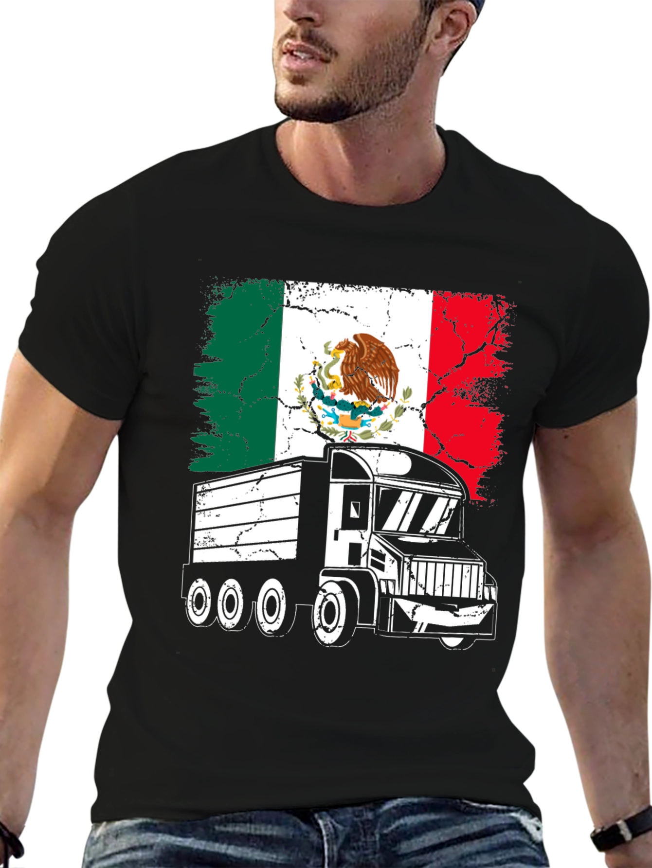Mexican Flag Trucker T-Shirt - Black Graphic Tee