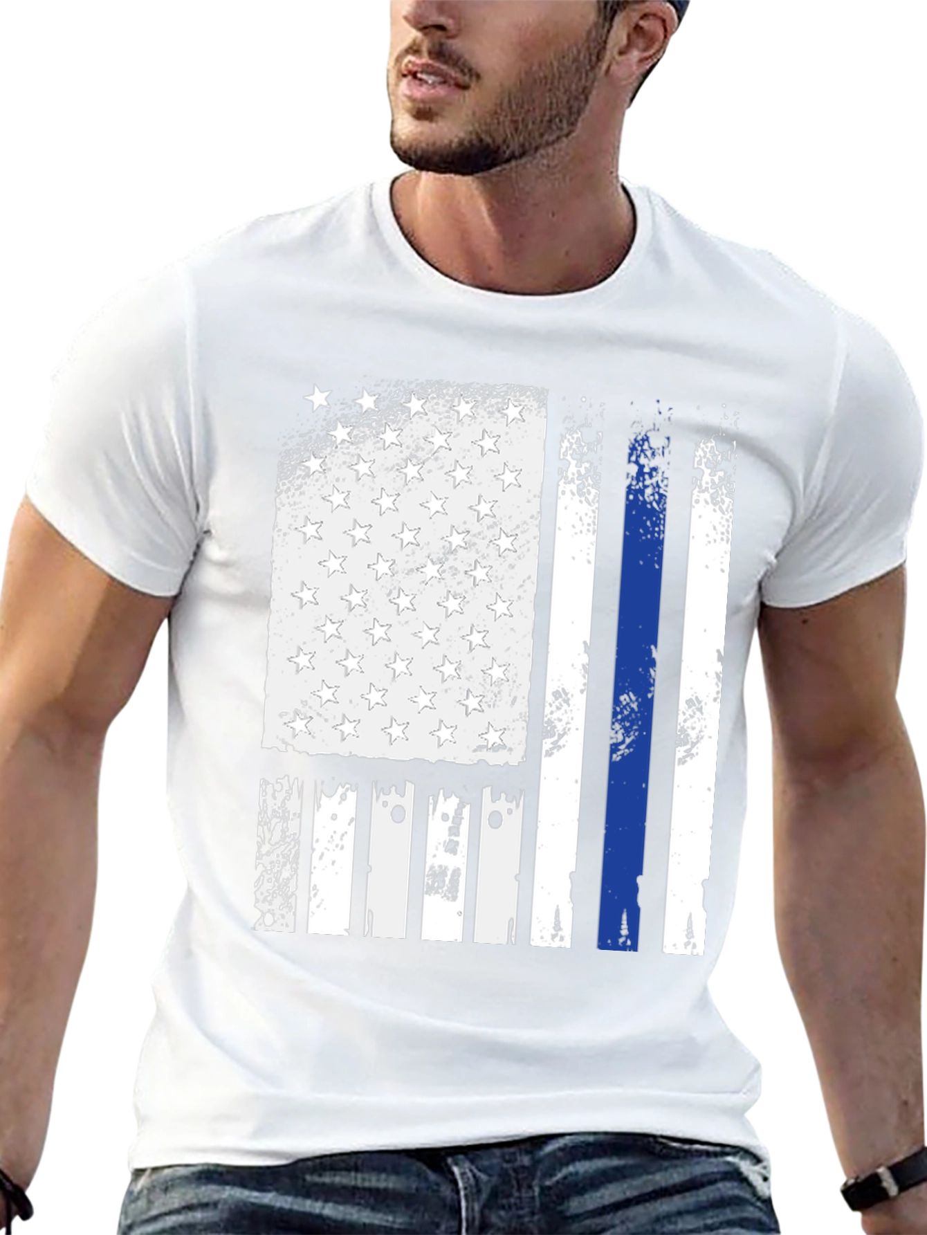 Thin Blue Line American Flag Graphic T-Shirt