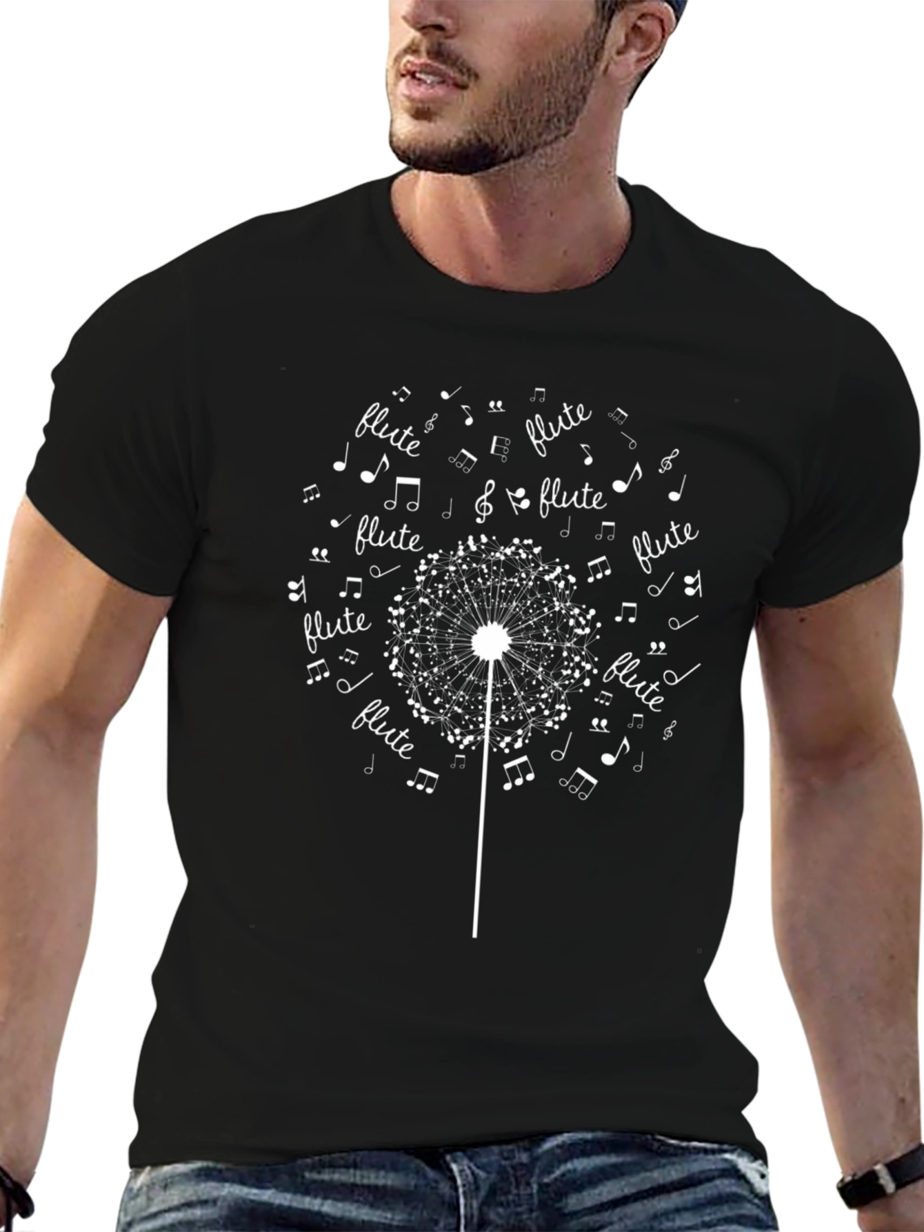 Flute Music Dandelion Black T-Shirt