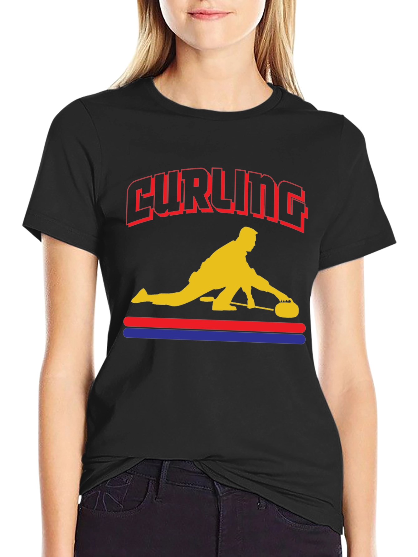 Curling Player Graphic T-Shirt - Novelty Design